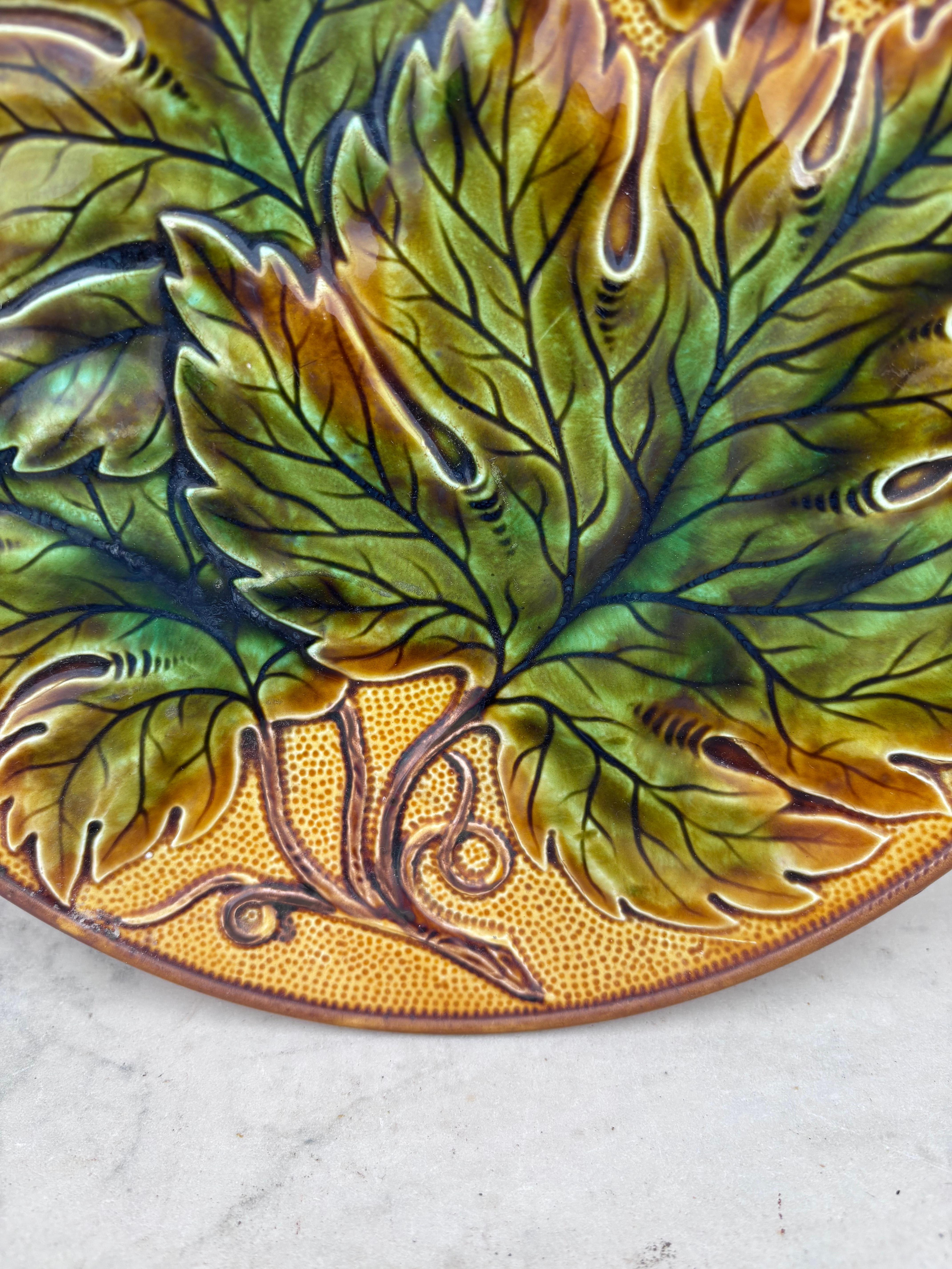 Rustic Large German Majolica Leaf Plate, Circa 1900 For Sale