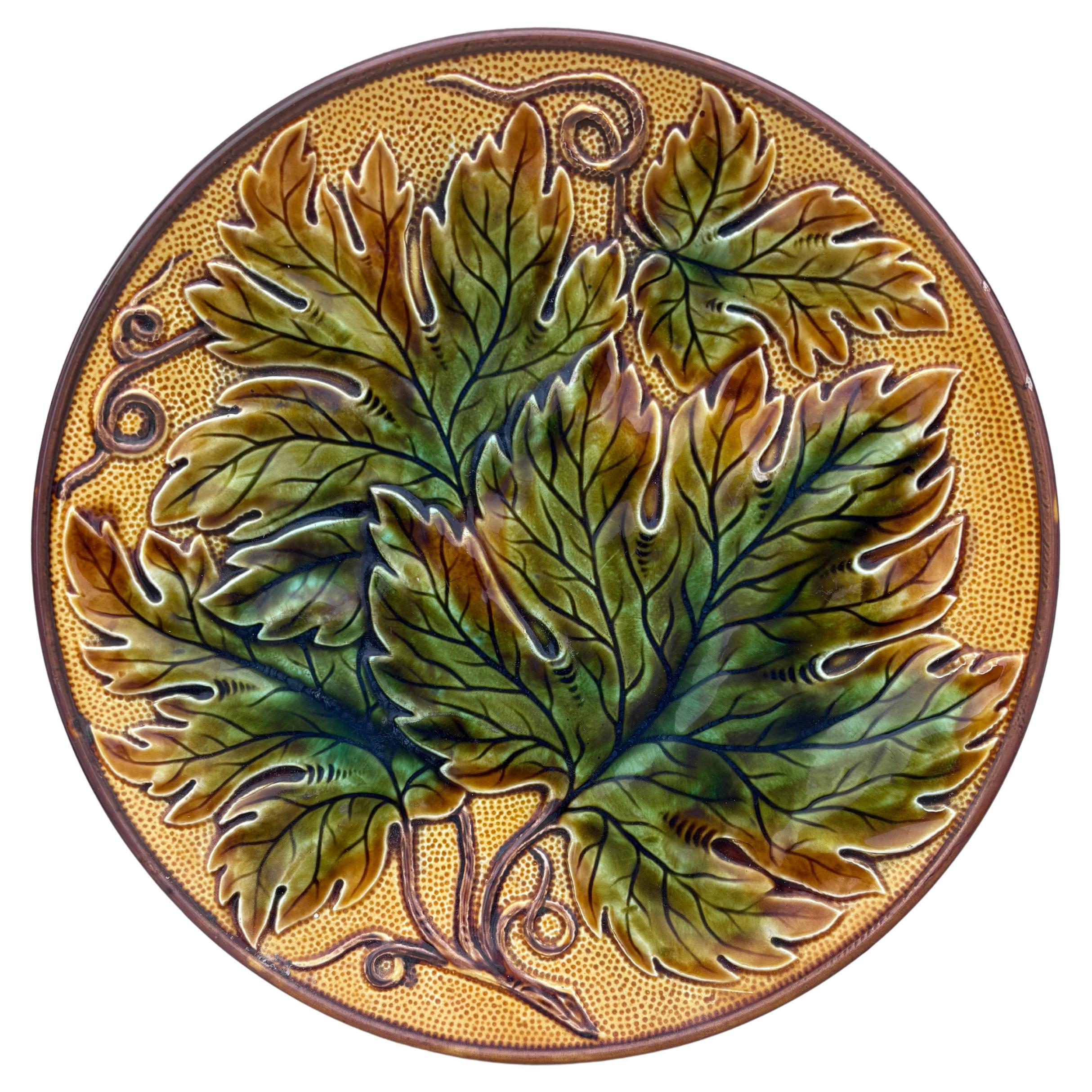 Large German Majolica Leaf Plate, Circa 1900