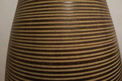 Large German Midcentury Fine Ringed Stoneware Floor Vase