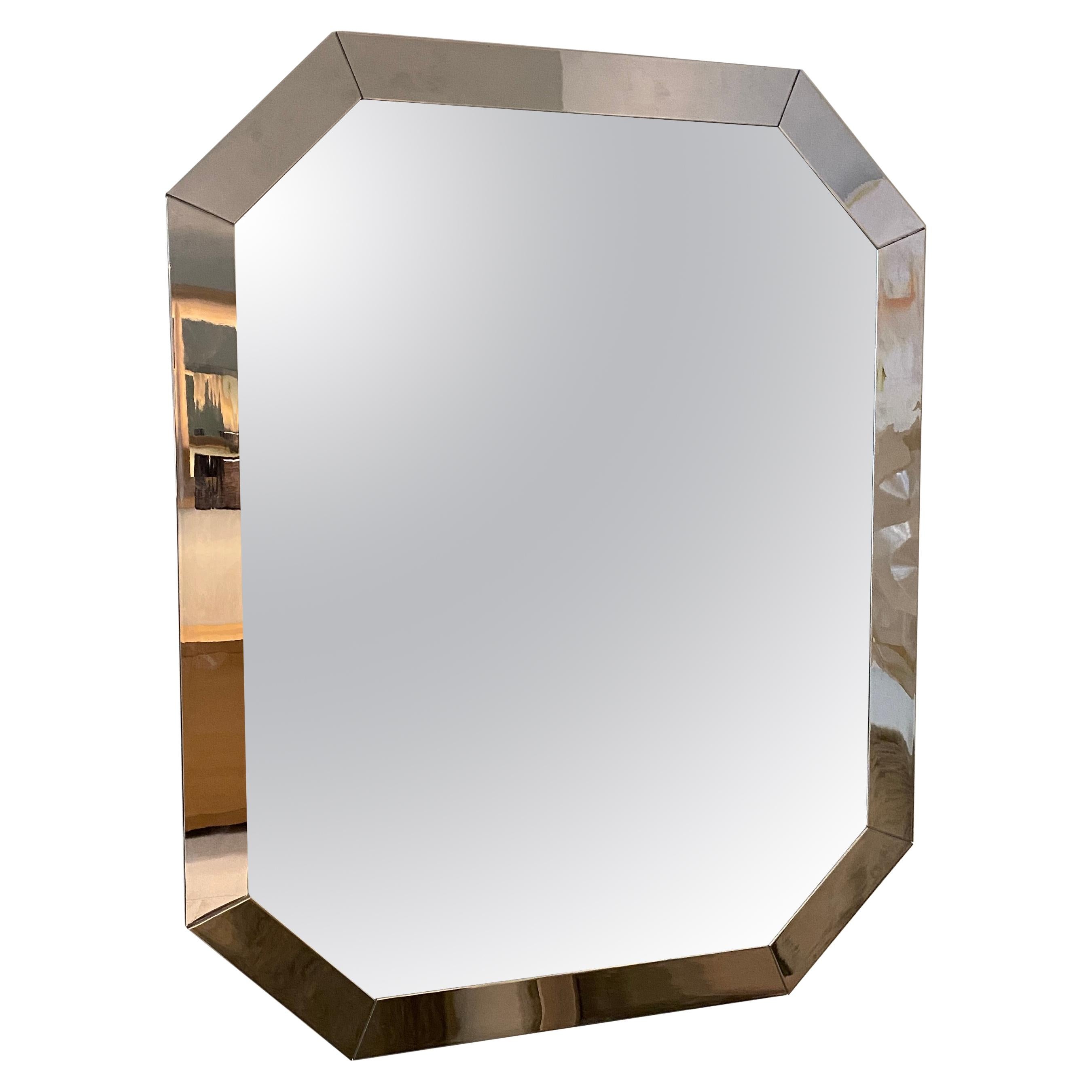 Large German Mid-Century Modern Chrome Frame Octagonal Wall Mirror, around 1970