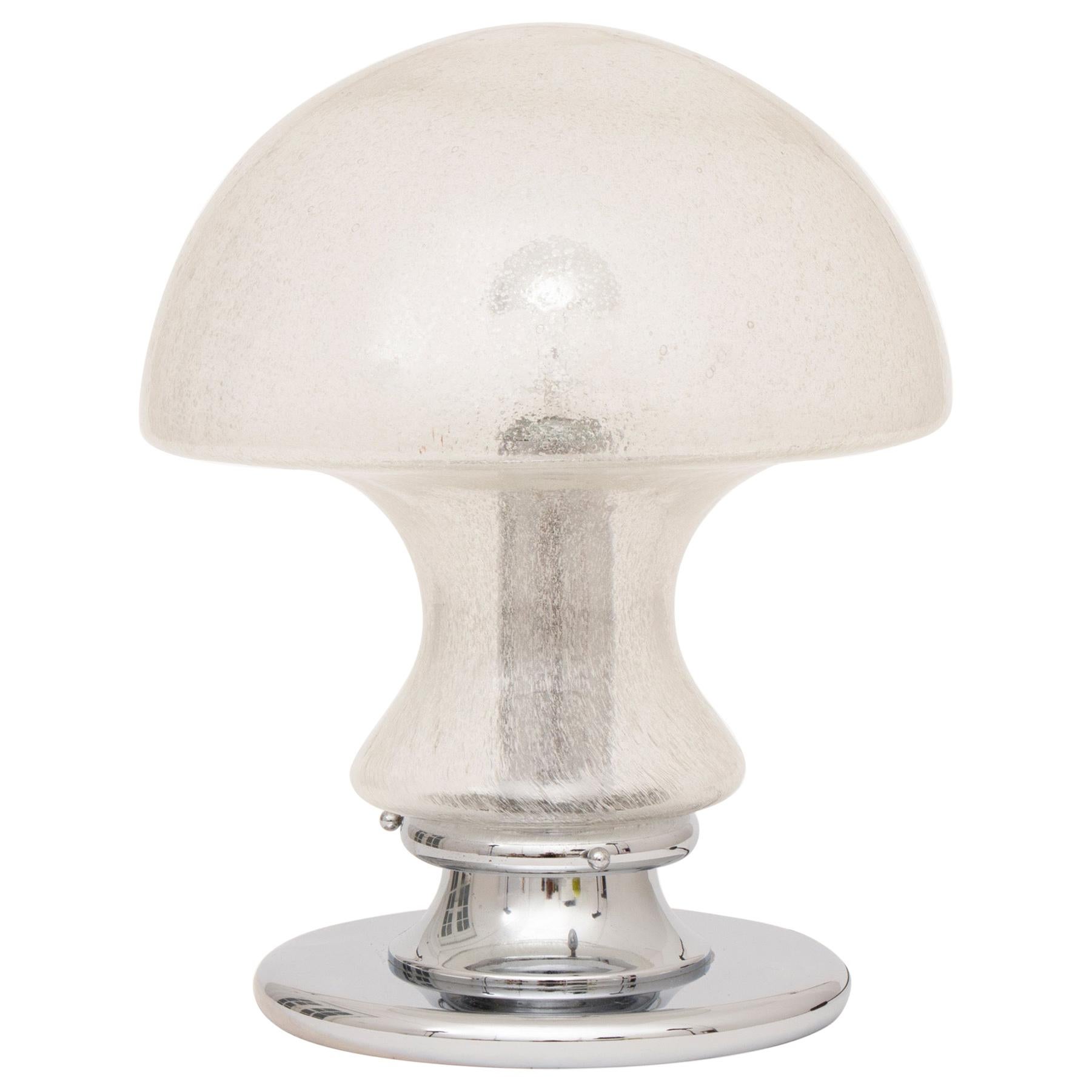 Large German Midcentury Speckled Glass Mushroom Lamp on Chrome Base For Sale