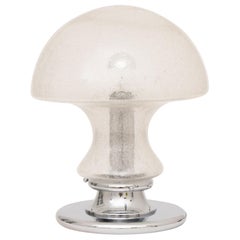 Large German Midcentury Speckled Glass Mushroom Lamp on Chrome Base