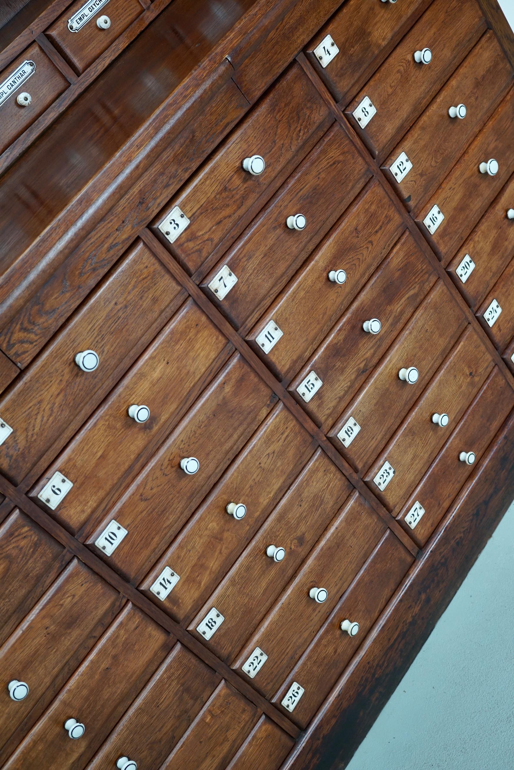 Large German Oak Apothecary Cabinet with Enamel Shields, Late 19th Century 7