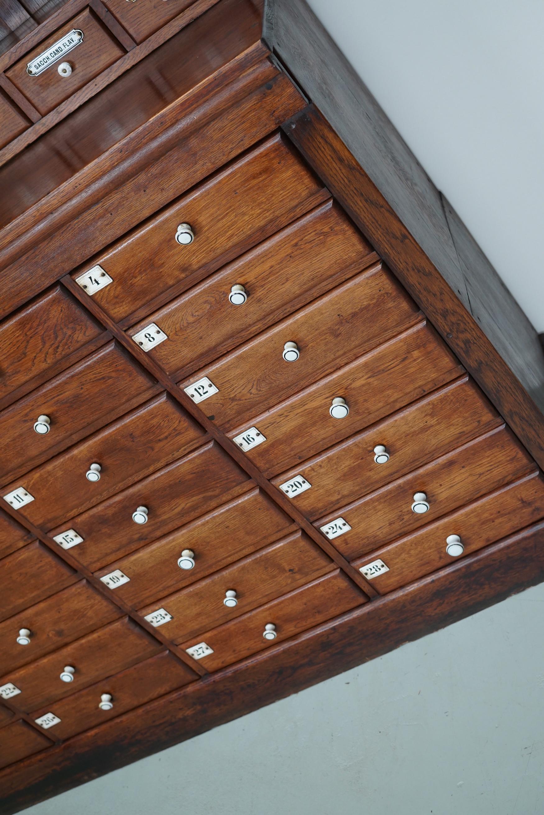 Large German Oak Apothecary Cabinet with Enamel Shields, Late 19th Century 8