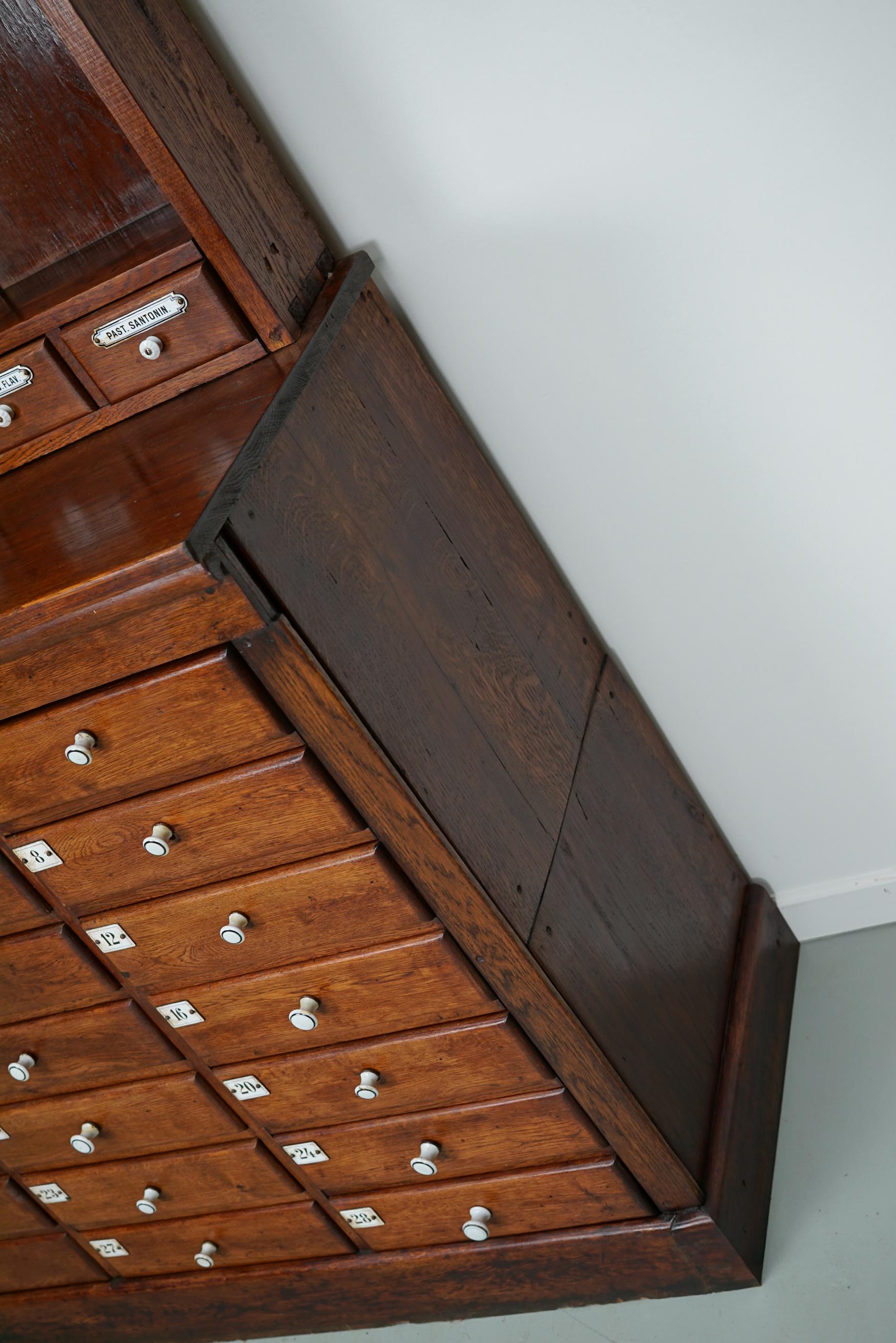 Large German Oak Apothecary Cabinet with Enamel Shields, Late 19th Century 9