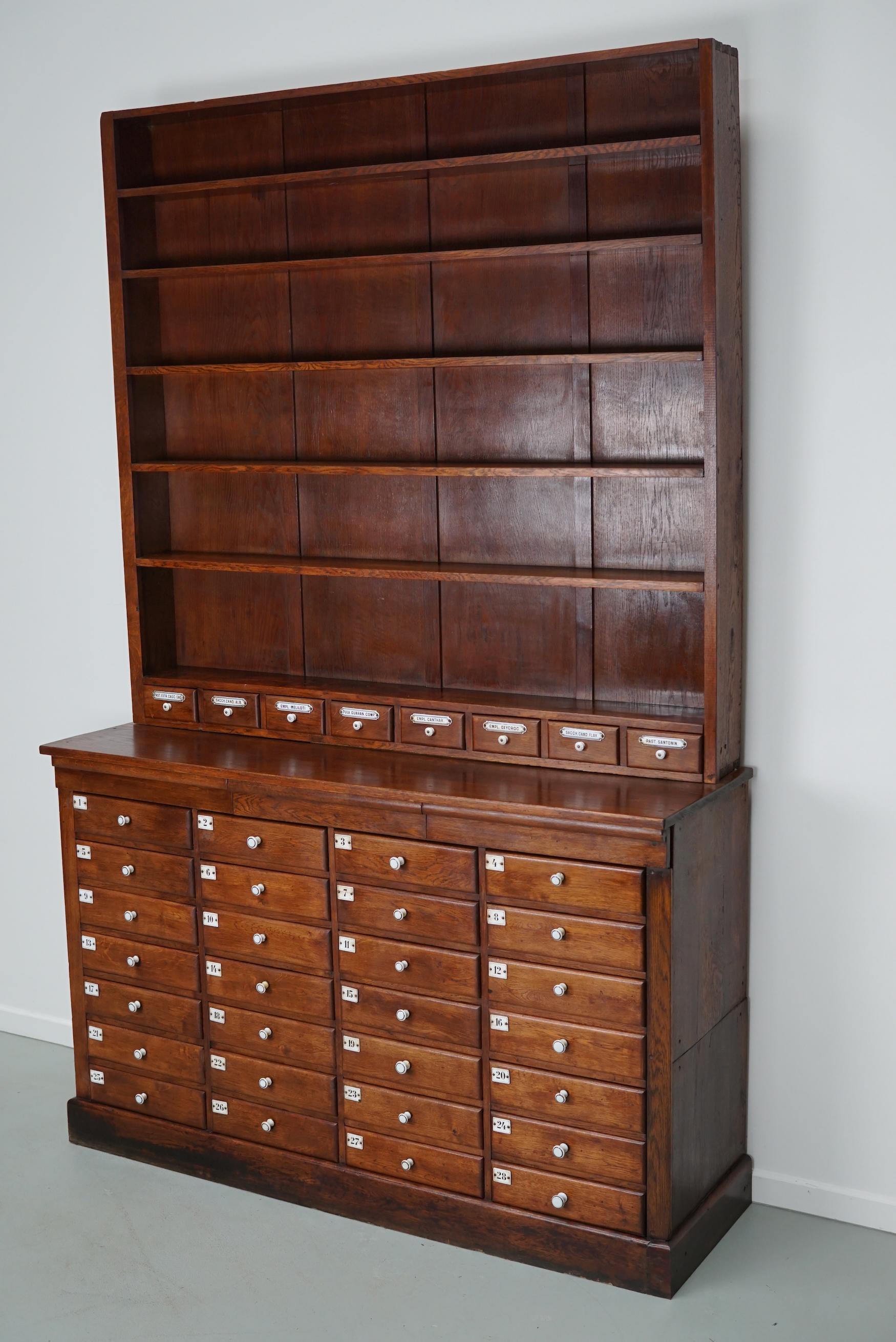 Large German Oak Apothecary Cabinet with Enamel Shields, Late 19th Century 10