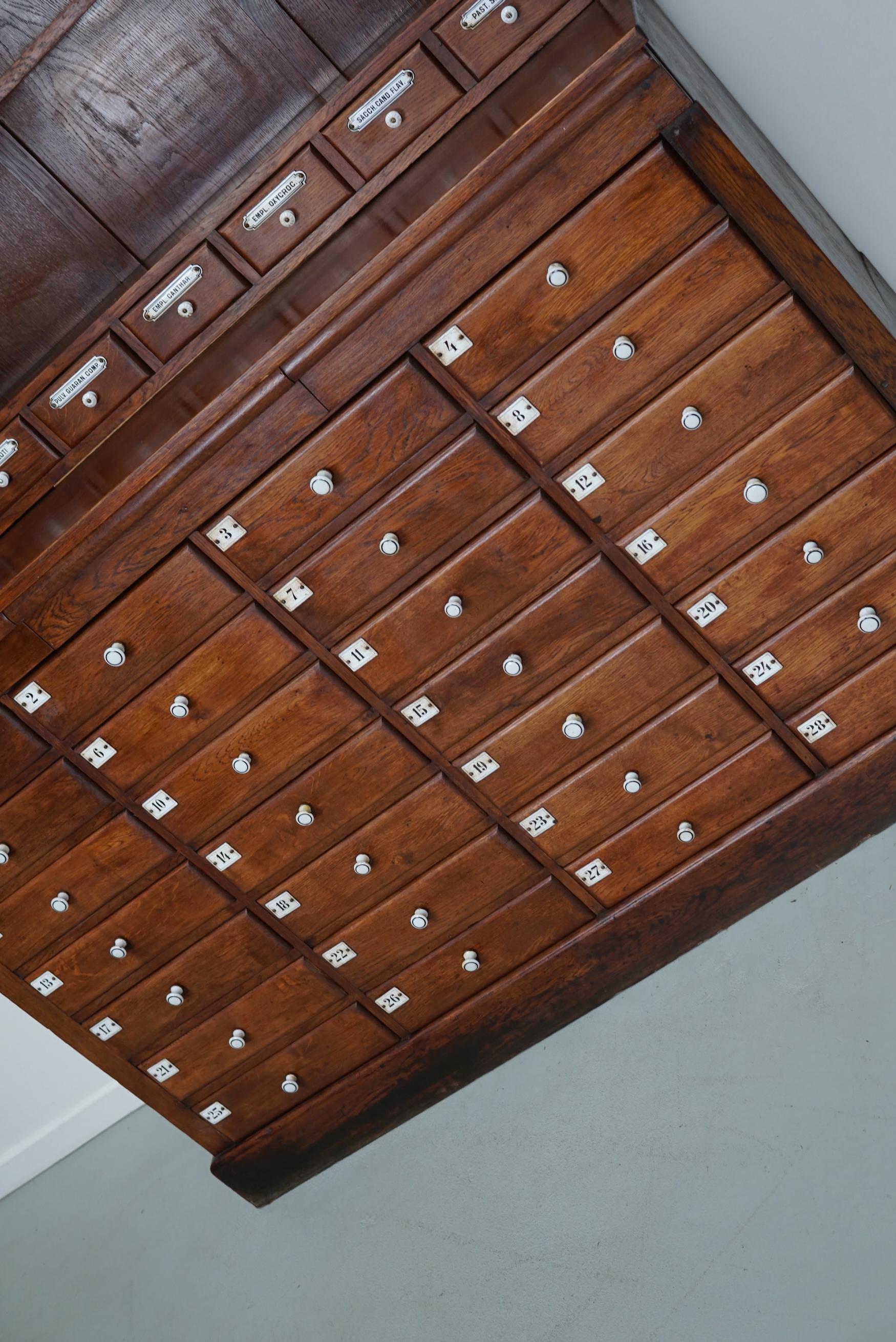 Large German Oak Apothecary Cabinet with Enamel Shields, Late 19th Century 11