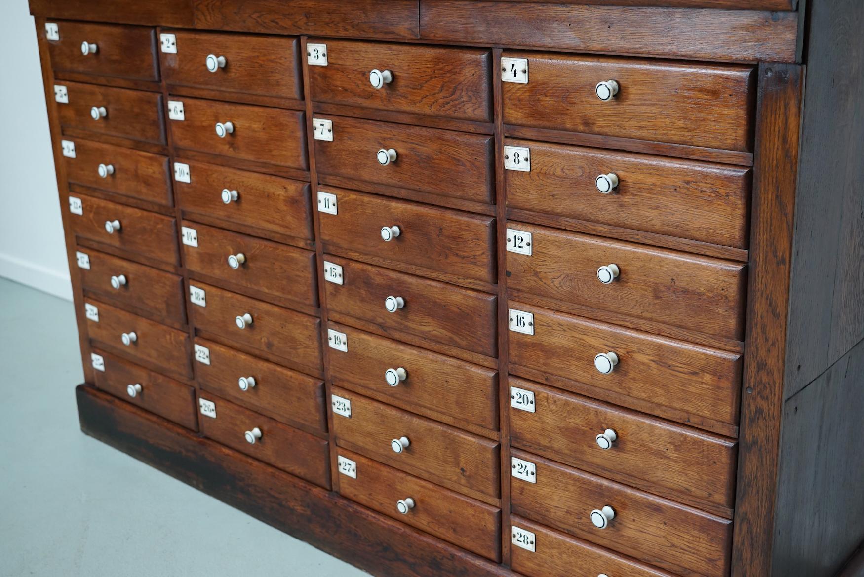 Large German Oak Apothecary Cabinet with Enamel Shields, Late 19th Century 12