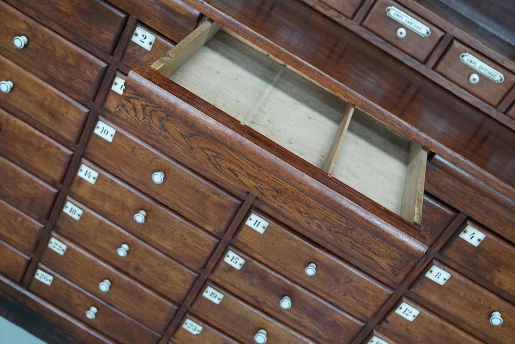 Large German Oak Apothecary Cabinet with Enamel Shields, Late 19th Century 13