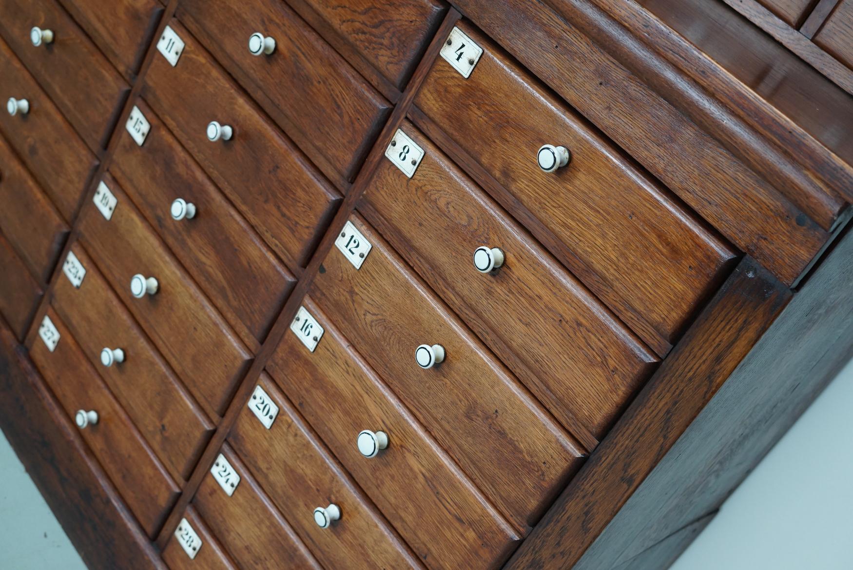 Large German Oak Apothecary Cabinet with Enamel Shields, Late 19th Century 15