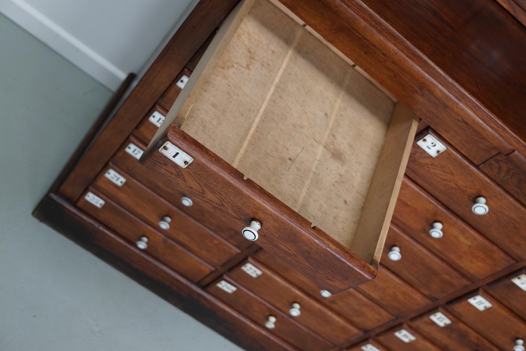 Large German Oak Apothecary Cabinet with Enamel Shields, Late 19th Century 16