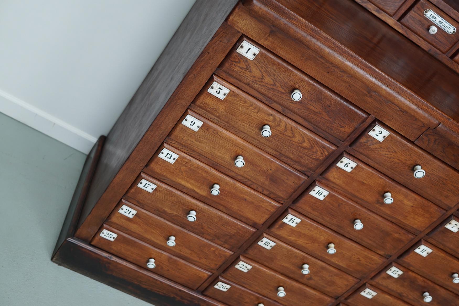 Large German Oak Apothecary Cabinet with Enamel Shields, Late 19th Century 17