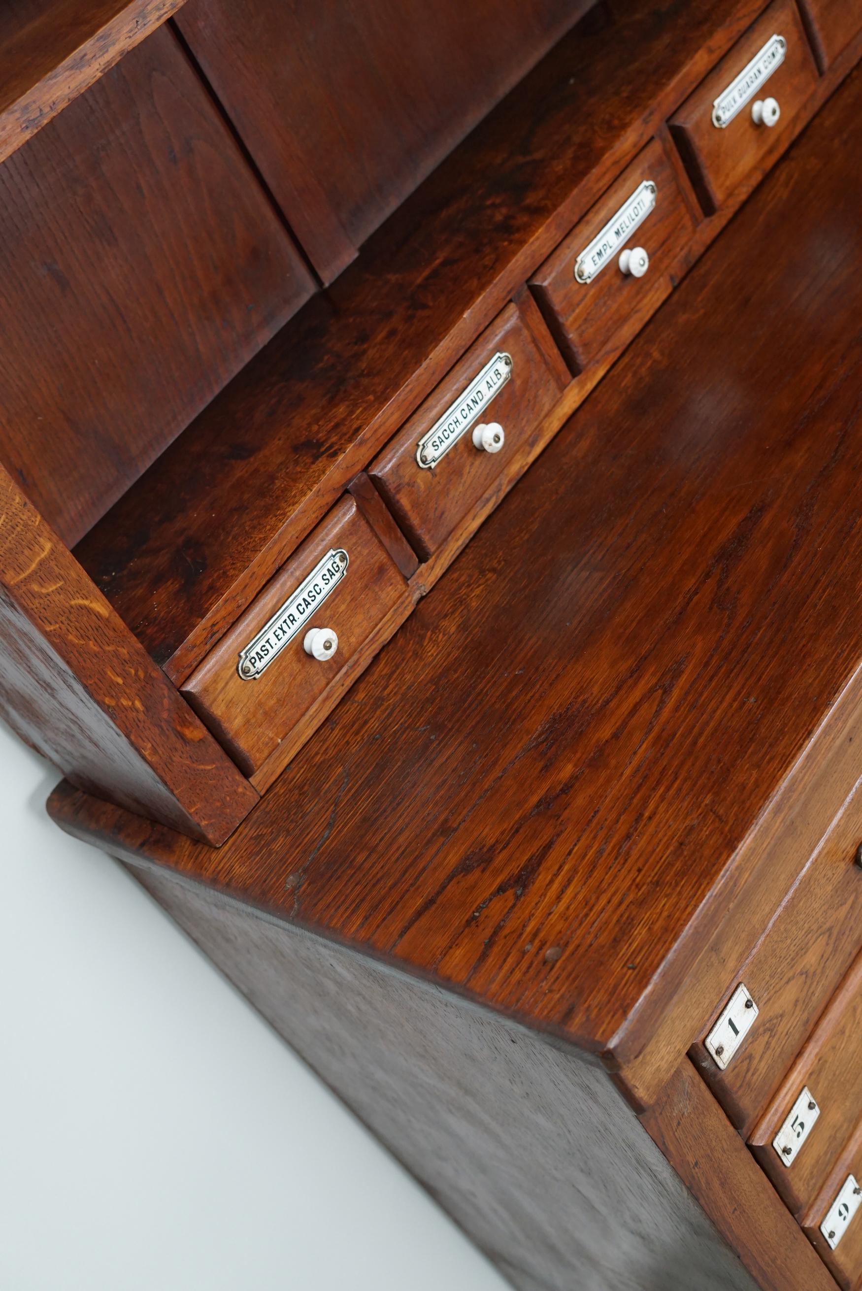 Large German Oak Apothecary Cabinet with Enamel Shields, Late 19th Century 2