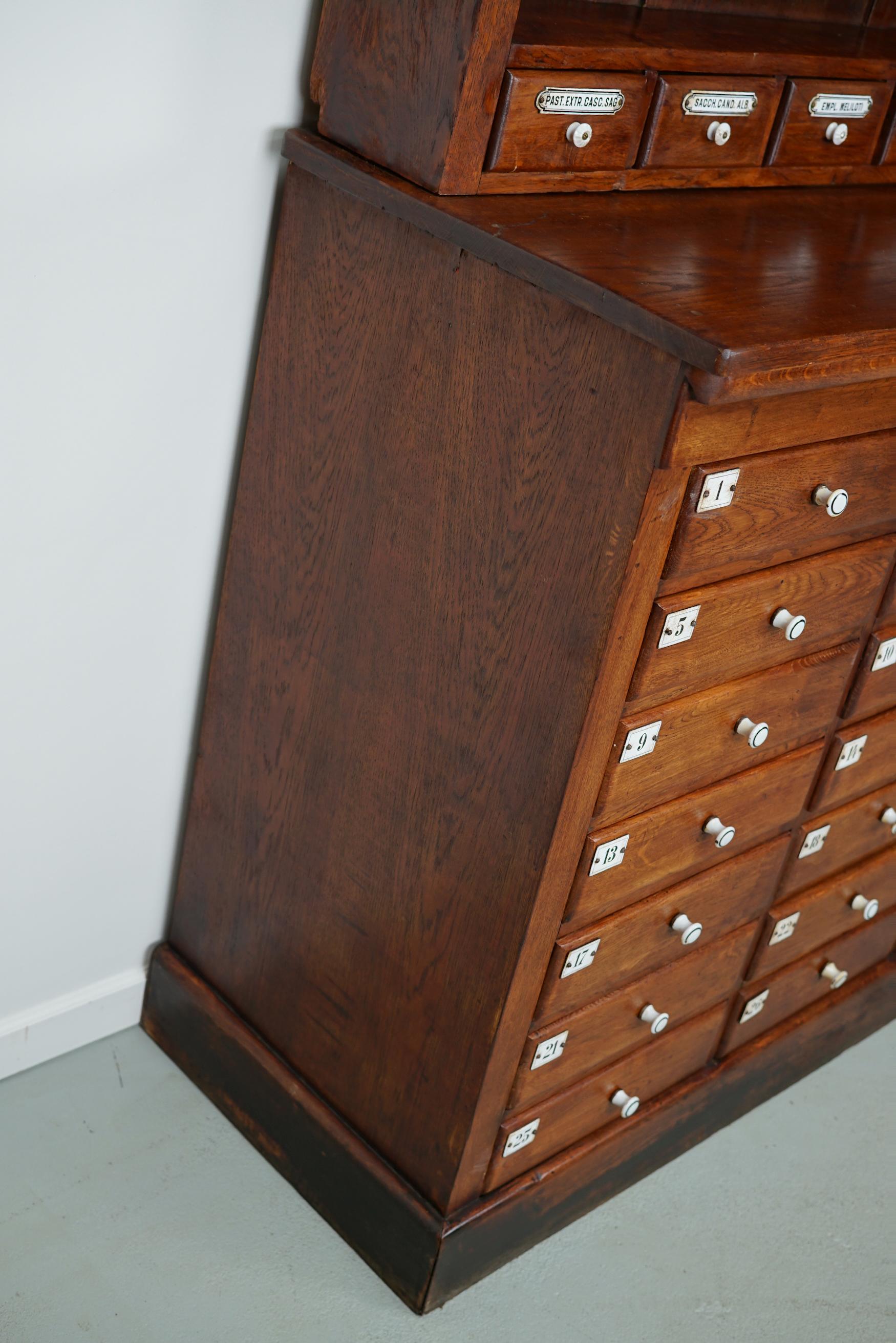 Large German Oak Apothecary Cabinet with Enamel Shields, Late 19th Century 4