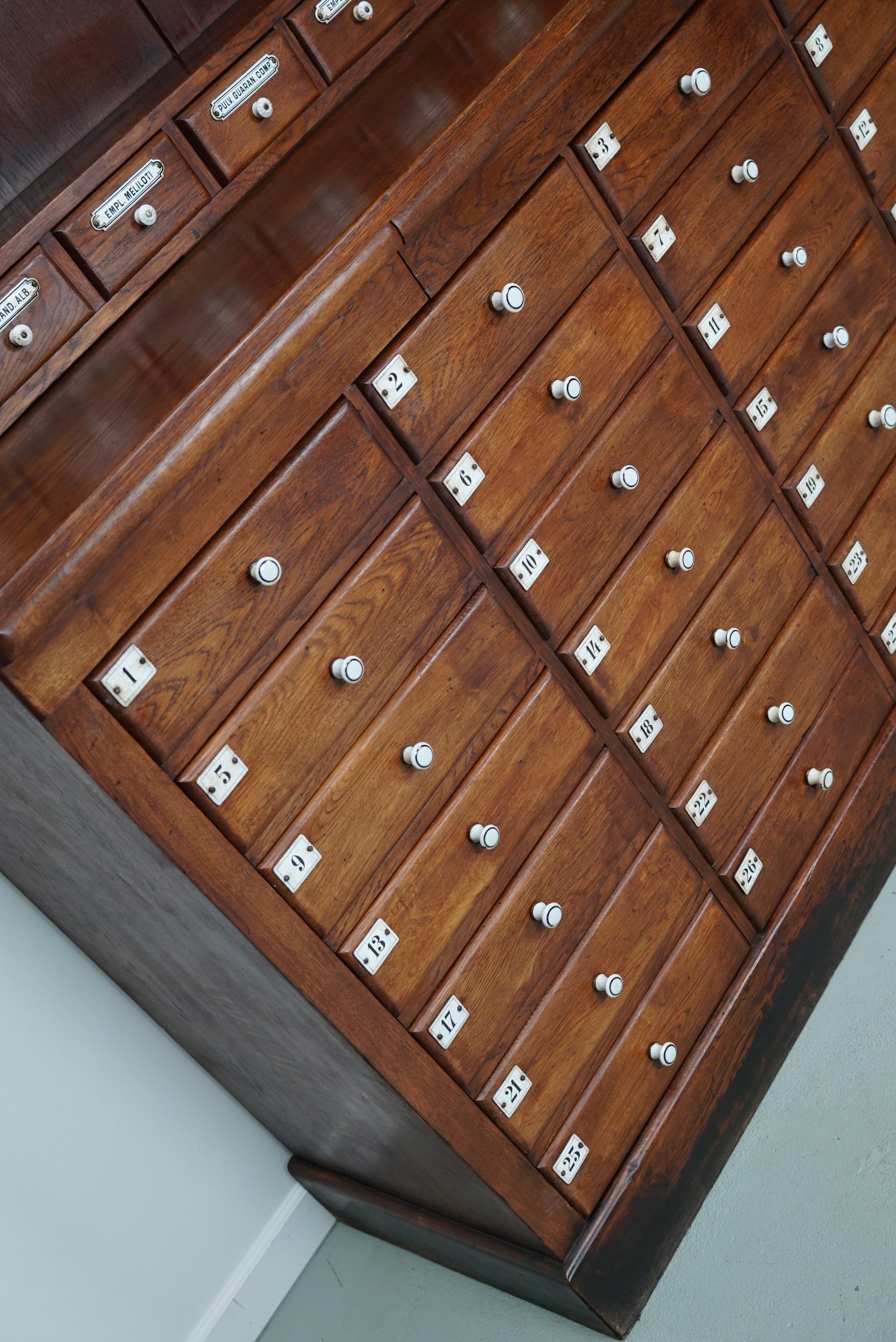 Large German Oak Apothecary Cabinet with Enamel Shields, Late 19th Century 6