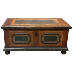 Antique Large German Painted Blanket Chest Trunk, 1800s