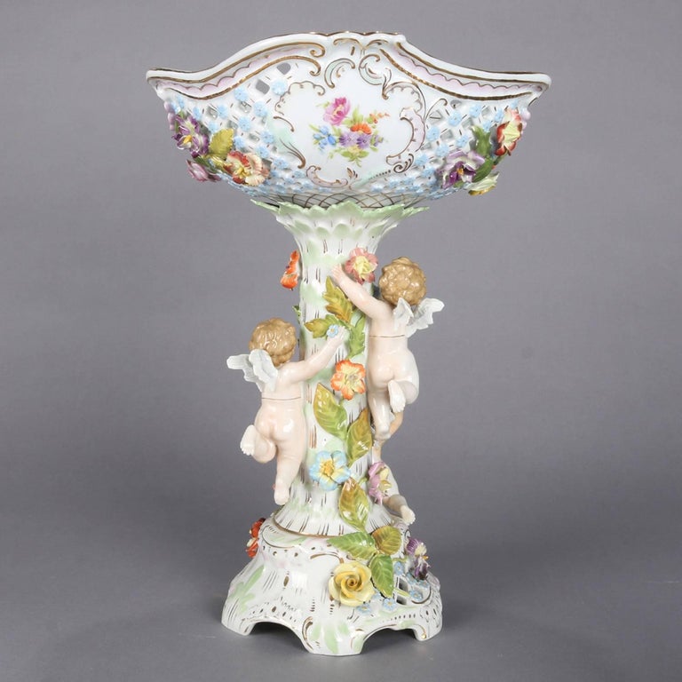 Large German Painted and Gilt Dresden Porcelain Figural Cherub Compote ...