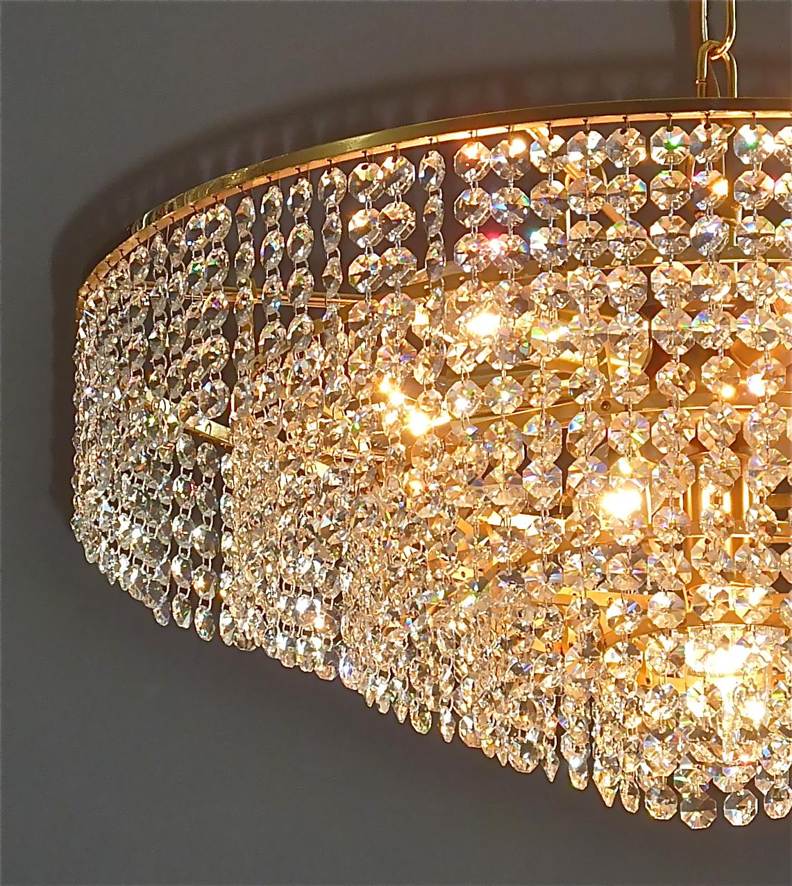 Large German Palwa Cascading Chandelier Gilt Brass Faceted Crystal Glass, 1960s For Sale 8