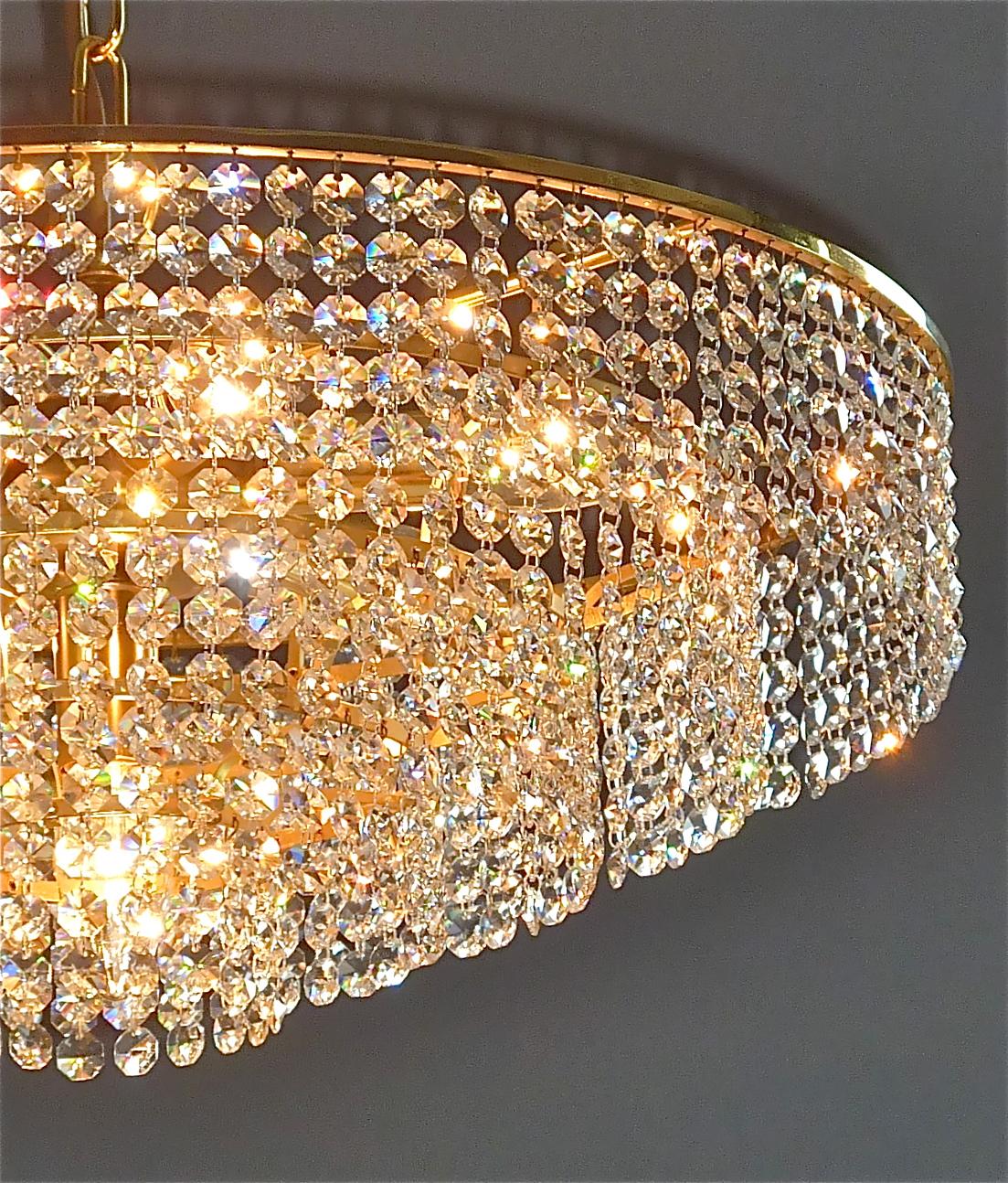 Large German Palwa Cascading Chandelier Gilt Brass Faceted Crystal Glass, 1960s For Sale 9