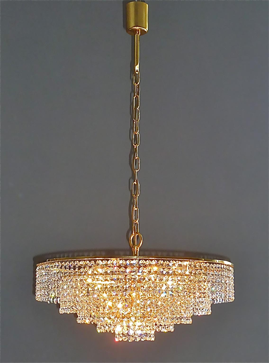 Large German Palwa Cascading Chandelier Gilt Brass Faceted Crystal Glass, 1960s For Sale 10