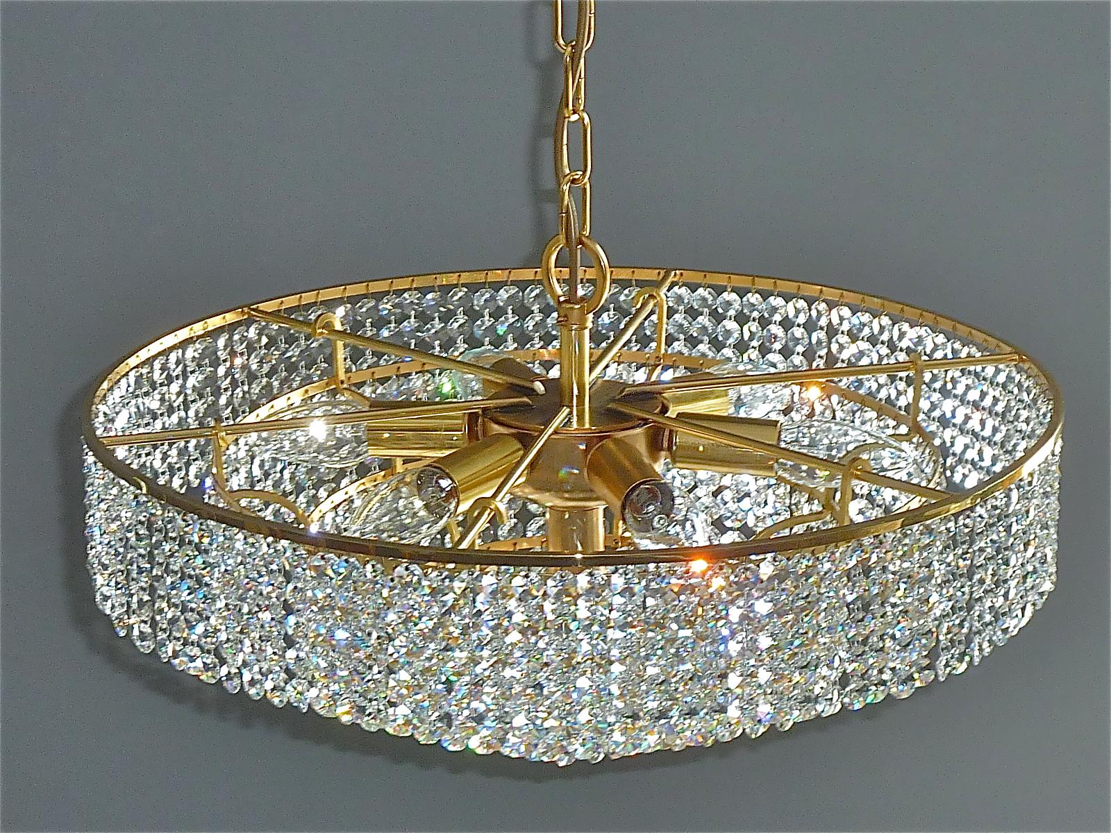 Large German Palwa Cascading Chandelier Gilt Brass Faceted Crystal Glass, 1960s For Sale 2