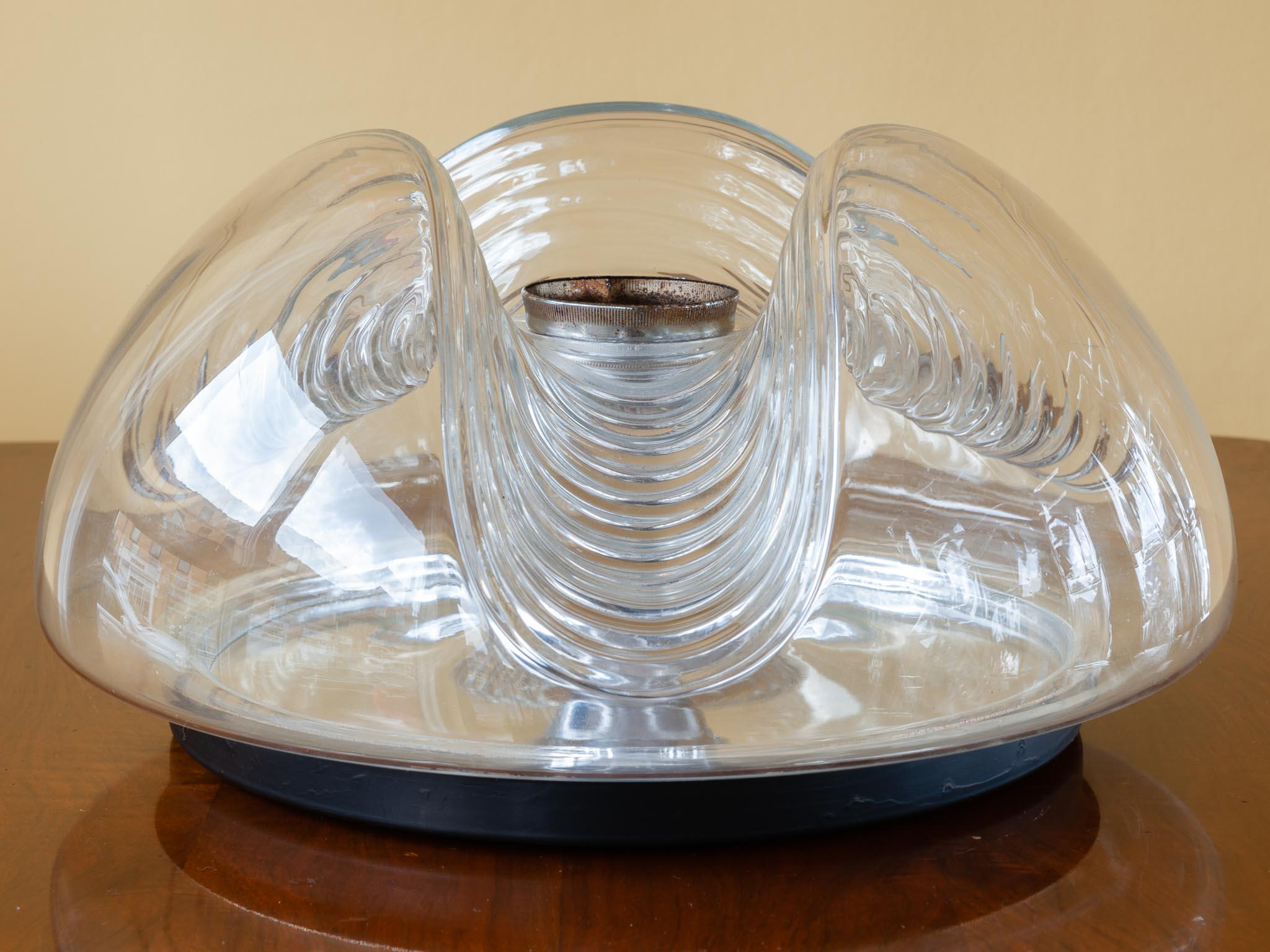 Late 20th Century Large German Peill & Putzler 'Wave' Clear and Chrome Flush Mount or Wall Sconce