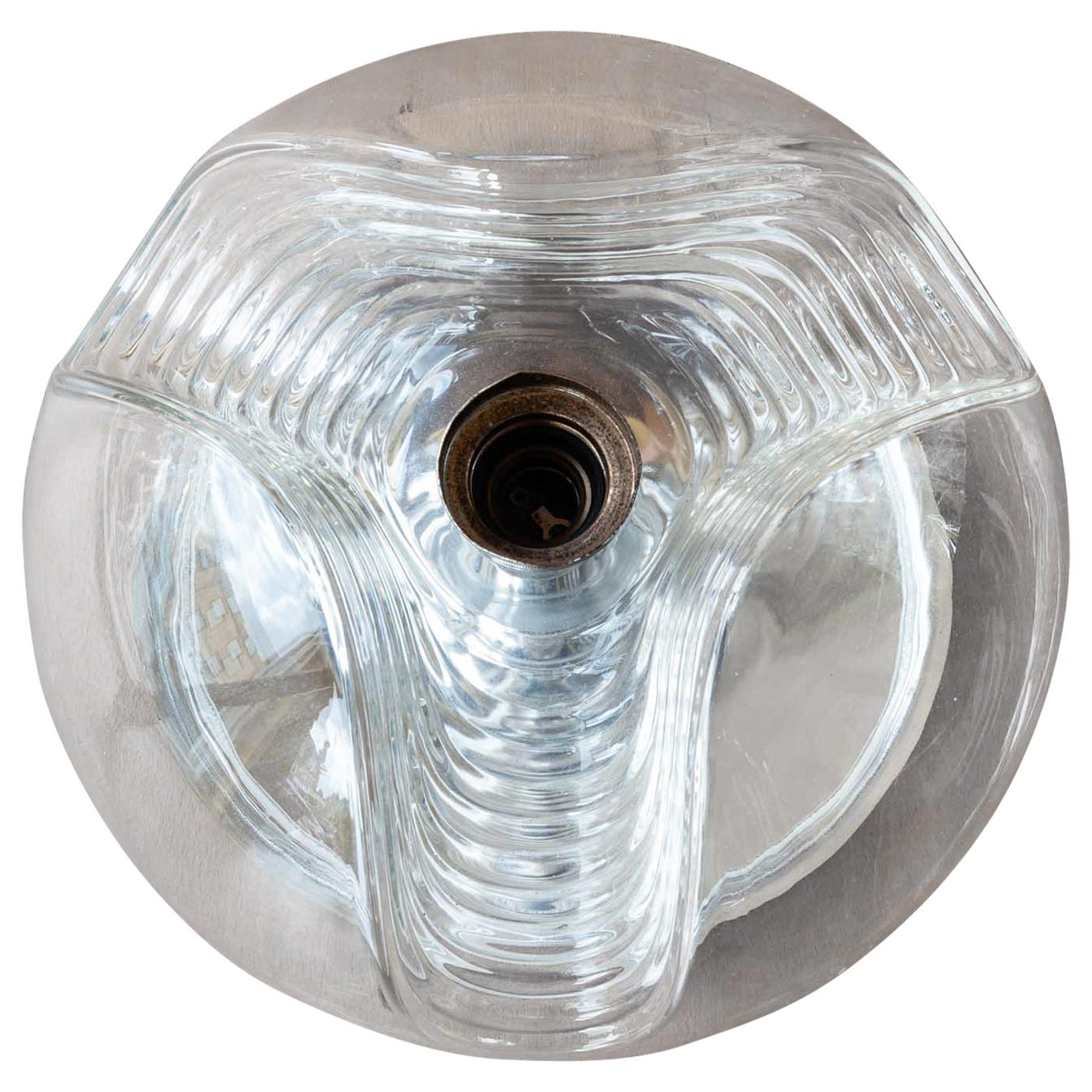 Large German Peill & Putzler 'Wave' Clear and Chrome Flush Mount or Wall Sconce