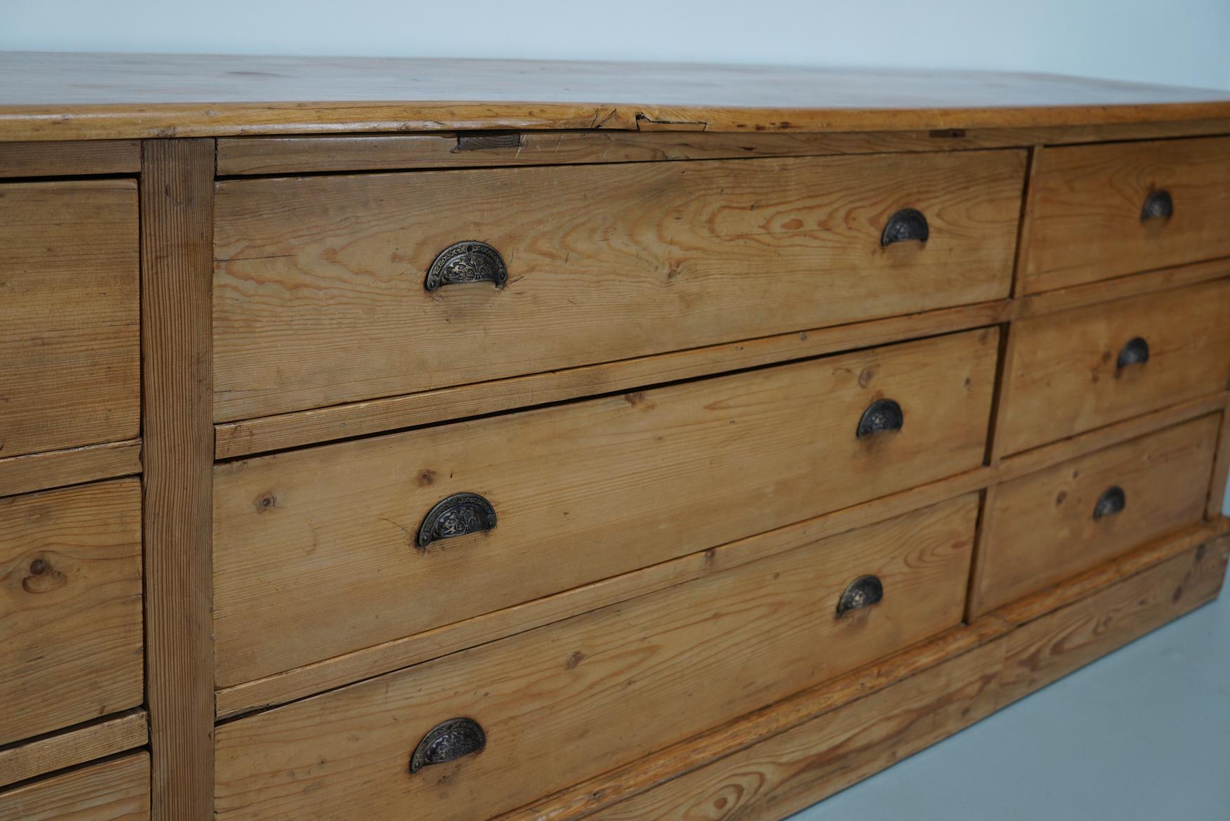 Large German Pine Apothecary Cabinet / Bank of Drawers, Early 20th Century For Sale 7