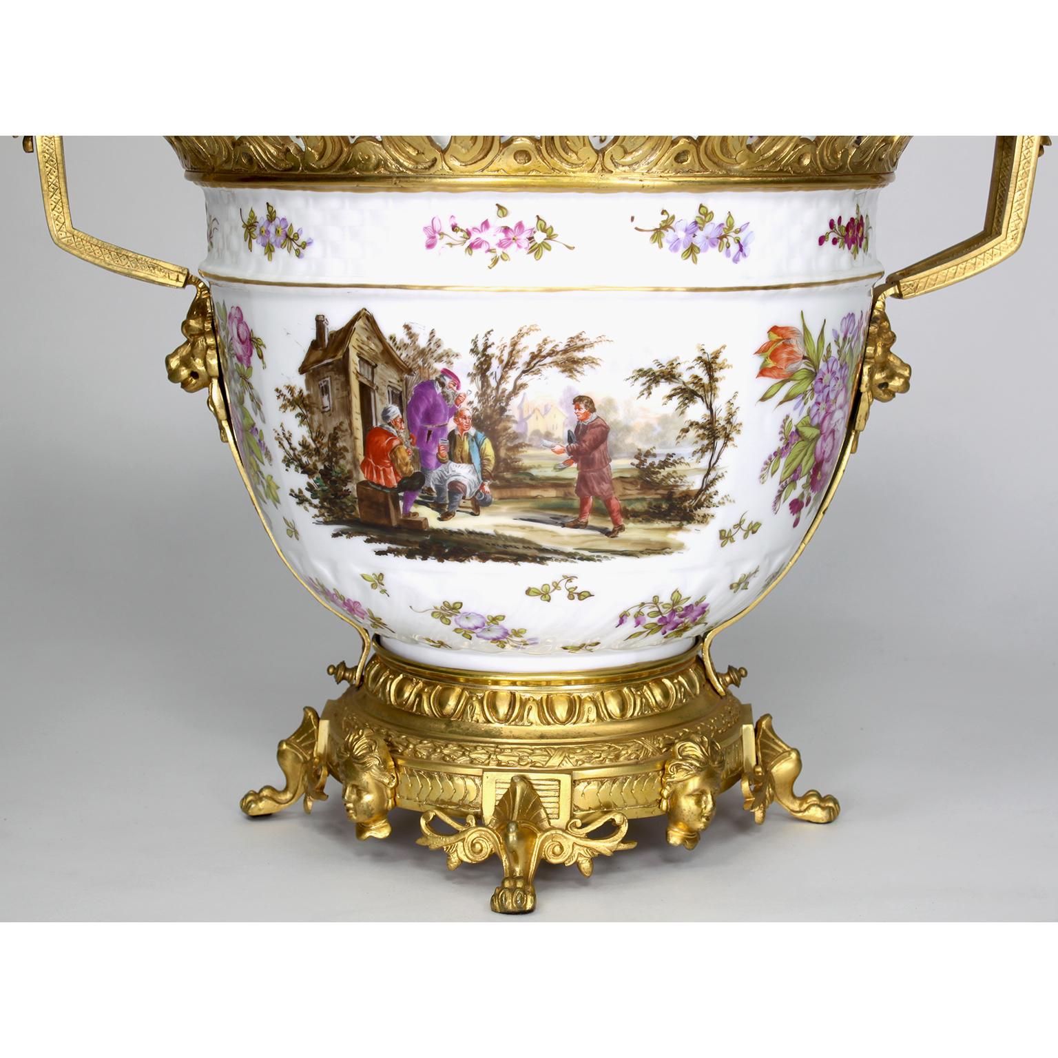Large German Porcelain & Gilt-Bronze Mounted Urn with Cover in Manner of Meissen For Sale 7