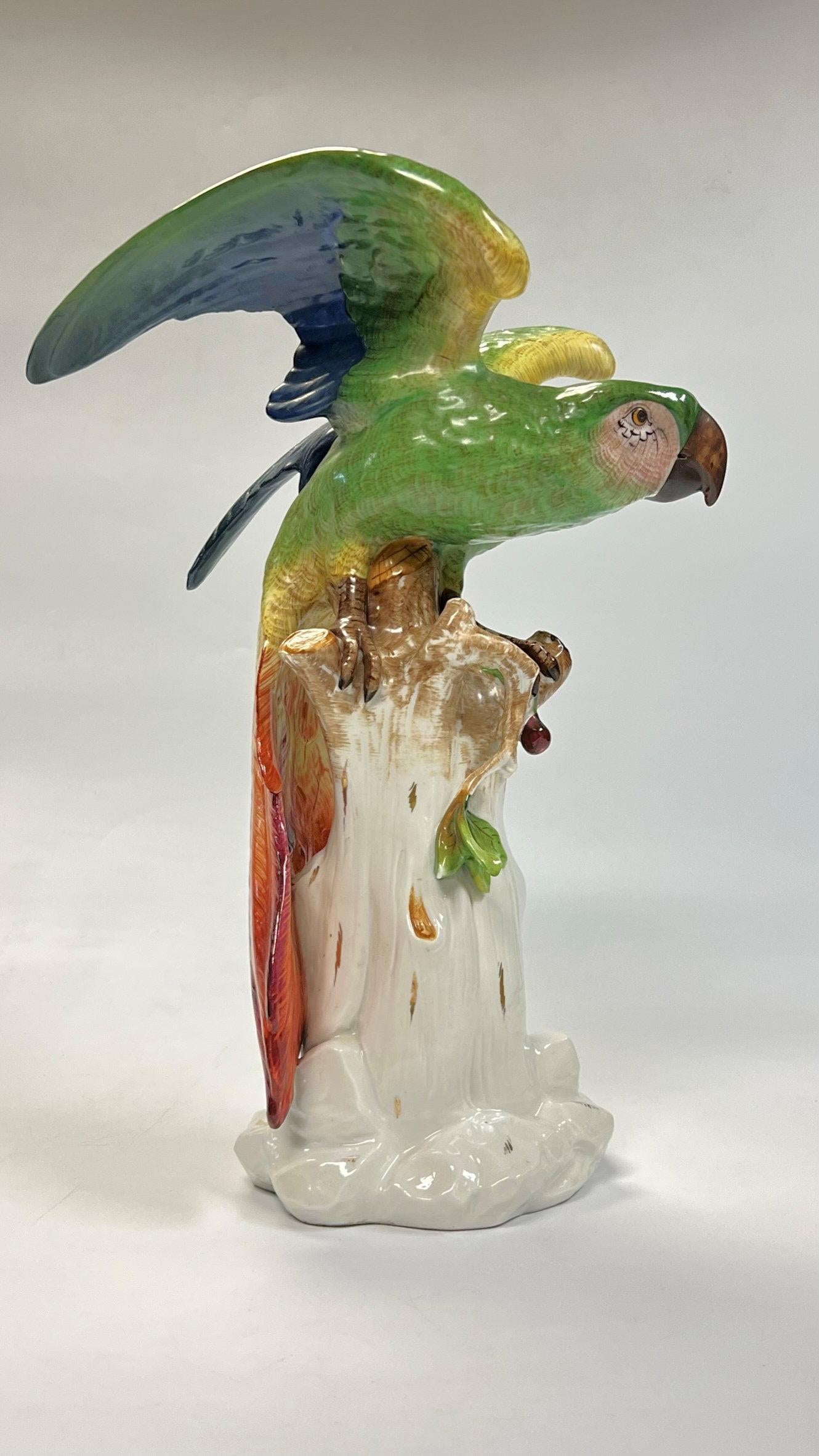 Large German Porcelain Parrot Figurine In Good Condition For Sale In New York, NY