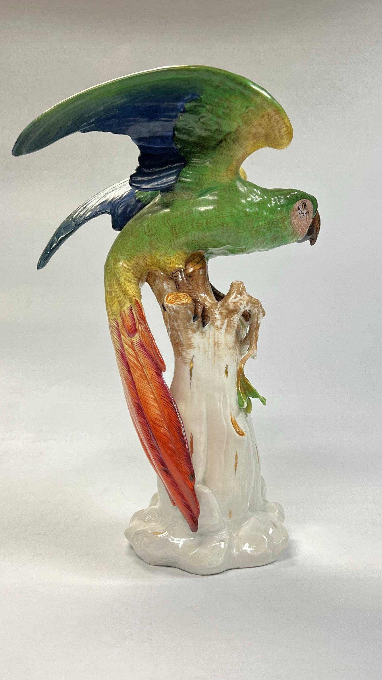 20th Century Large German Porcelain Parrot Figurine For Sale