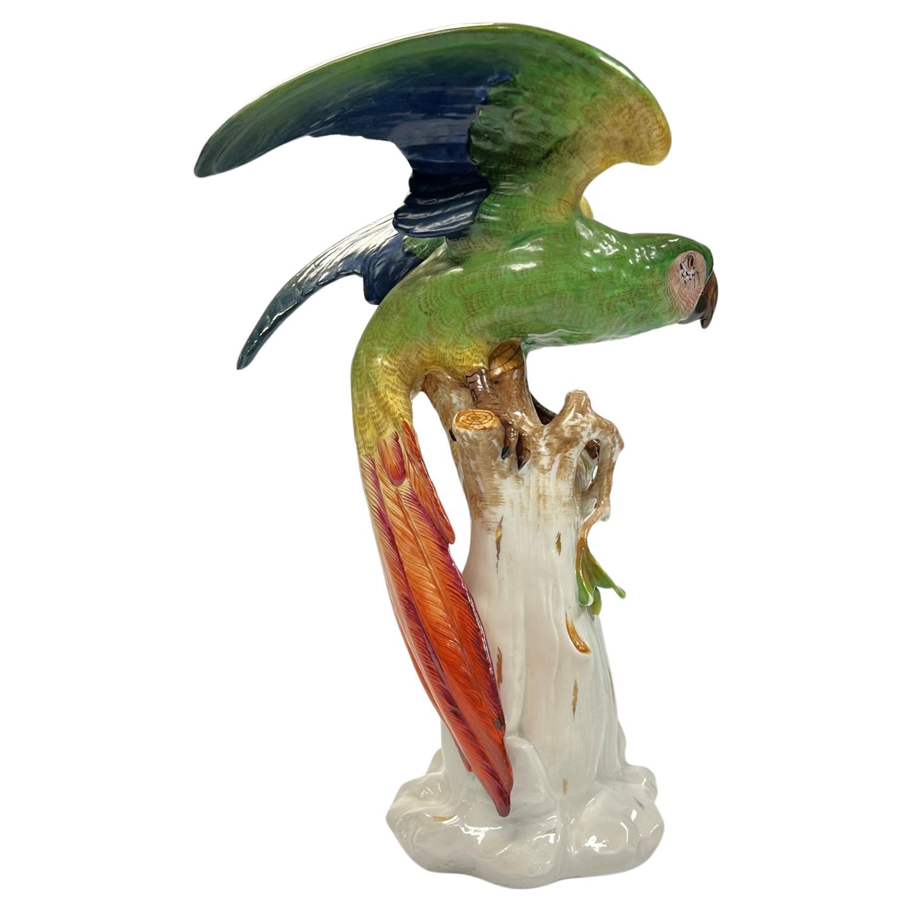 Large German Porcelain Parrot Figurine