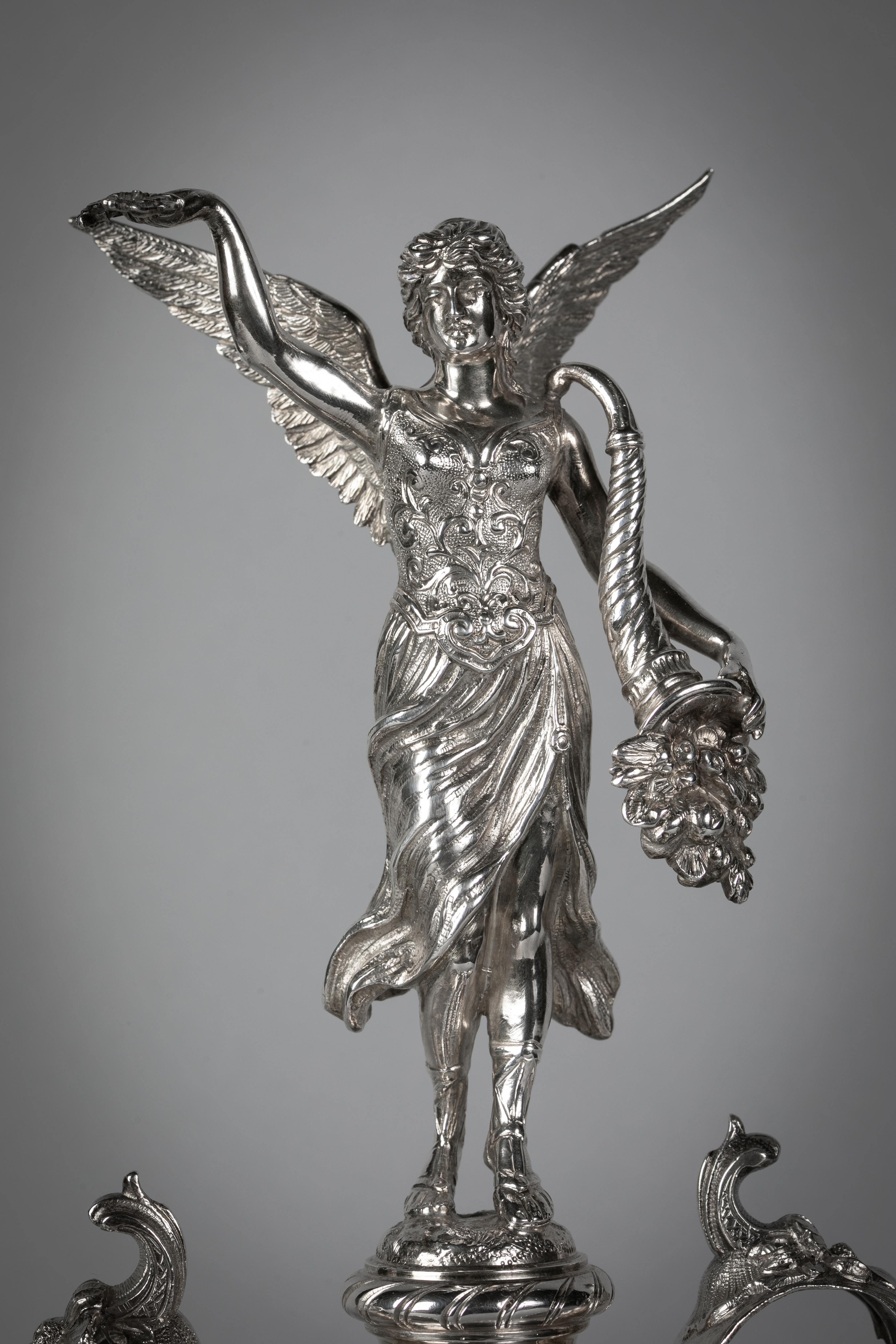 Late 19th Century Large German Silver Figural Centerpiece, circa 1880 For Sale