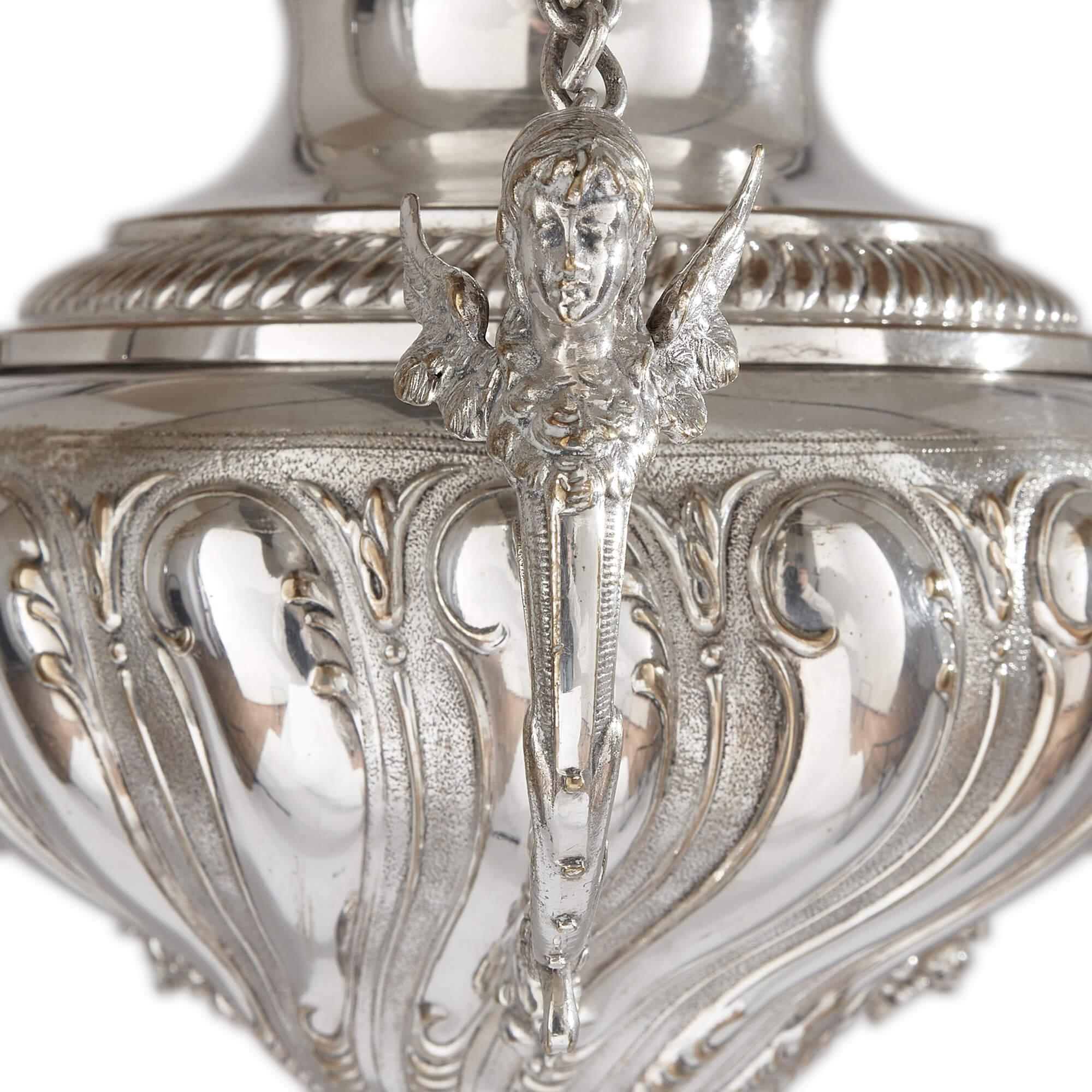 Grande lanterne suspendue allemande en métal argenté de WMF Bon état - En vente à London, GB