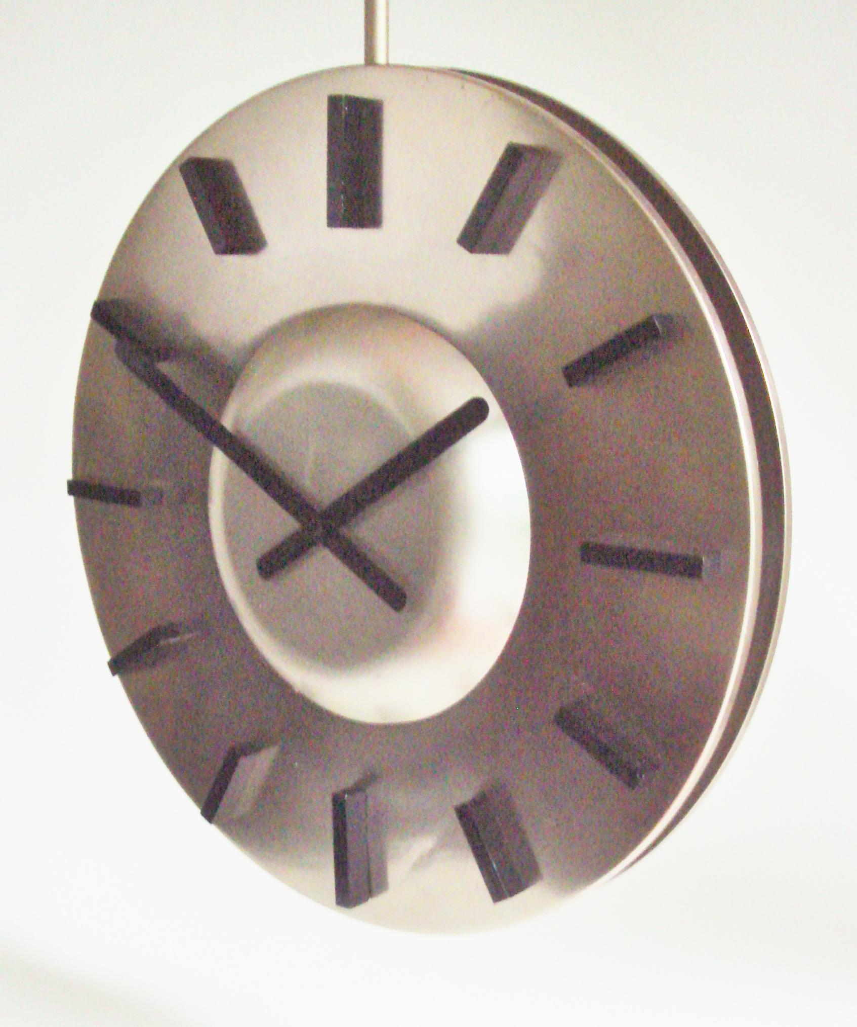 Large German Space Age Anodized Aluminium, Twin-Faced and Ceiling-Mounted Clock In Good Condition In Port Hope, ON