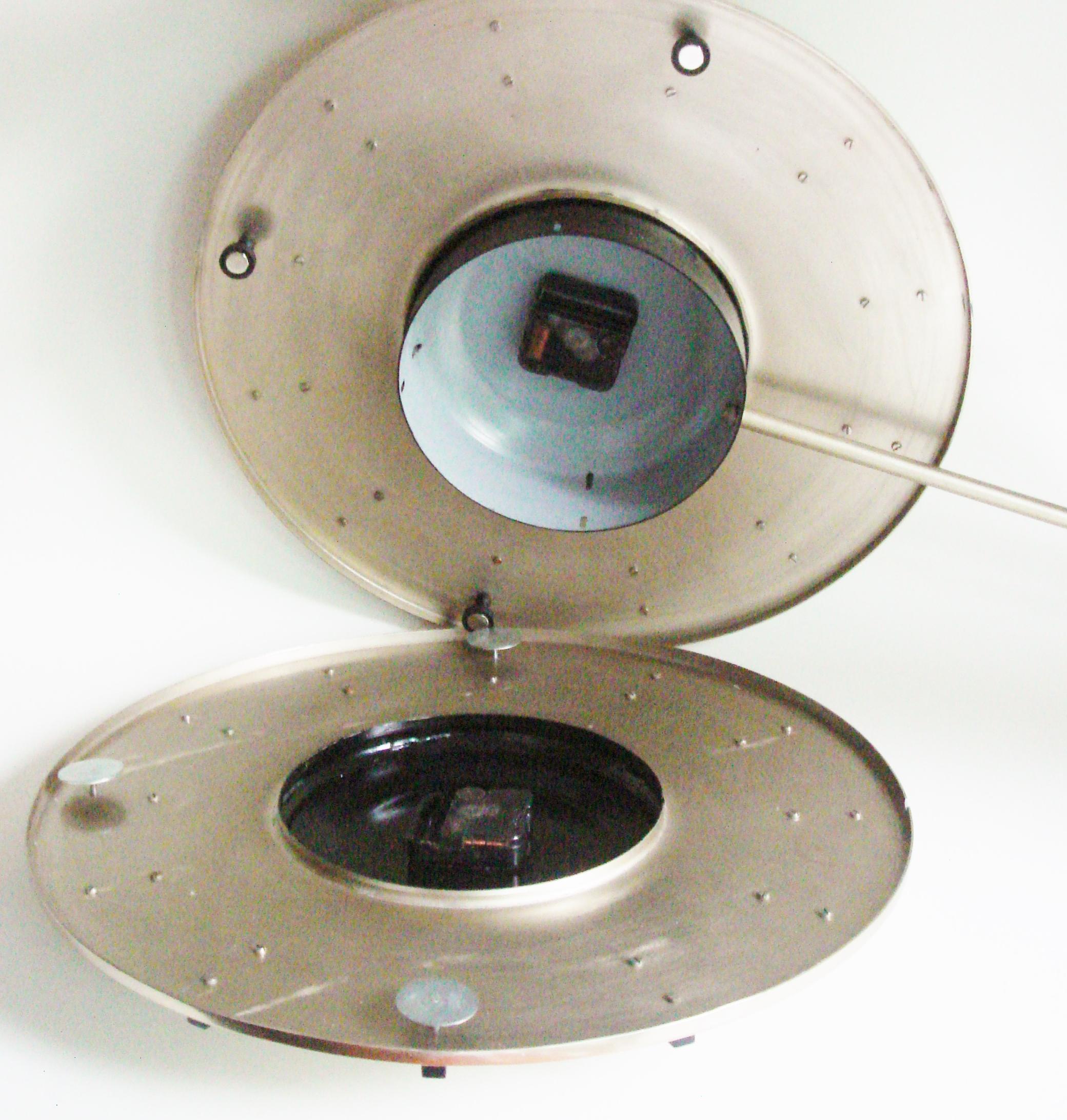 Mid-20th Century Large German Space Age Anodized Aluminium, Twin-Faced and Ceiling-Mounted Clock