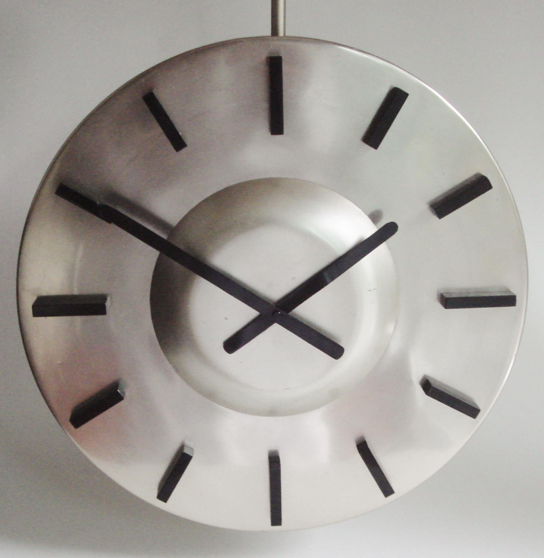 Aluminum Large German Space Age Anodized Aluminium, Twin-Faced and Ceiling-Mounted Clock