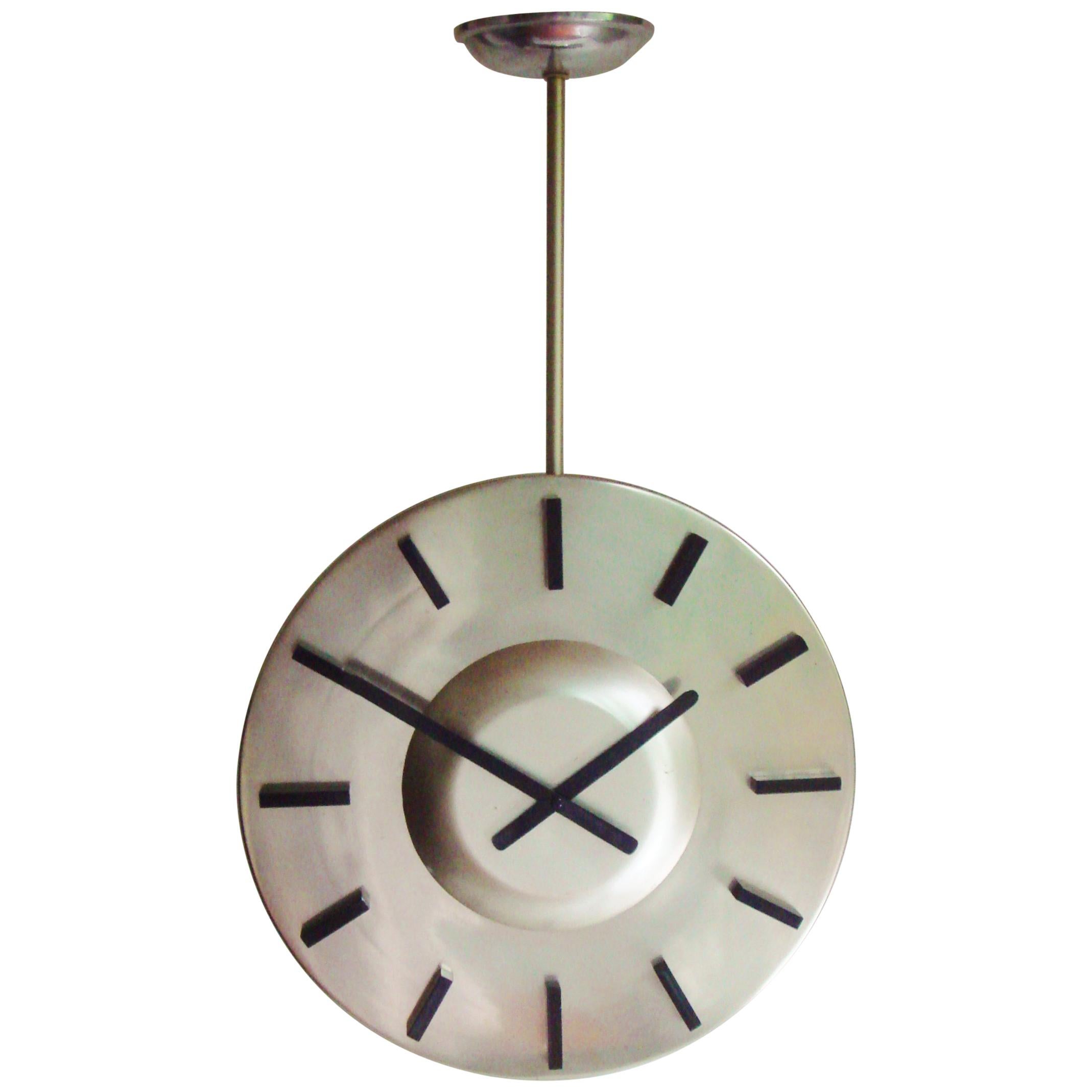 Large German Space Age Anodized Aluminium, Twin-Faced and Ceiling-Mounted Clock