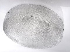 Large German Textured Ice Glass Ceiling Light Flush Mount by Kaiser, 1960s