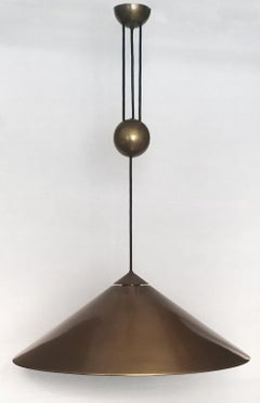 Grande lampe à suspension vintage allemande réglable en laiton brossé avec contrepoids