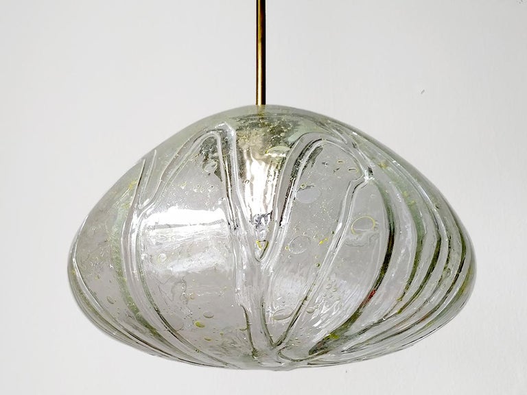 Large German Vintage Blown Glass Globe Ceiling Hanging Pendant Light, 1960s In Good Condition In Berlin, DE