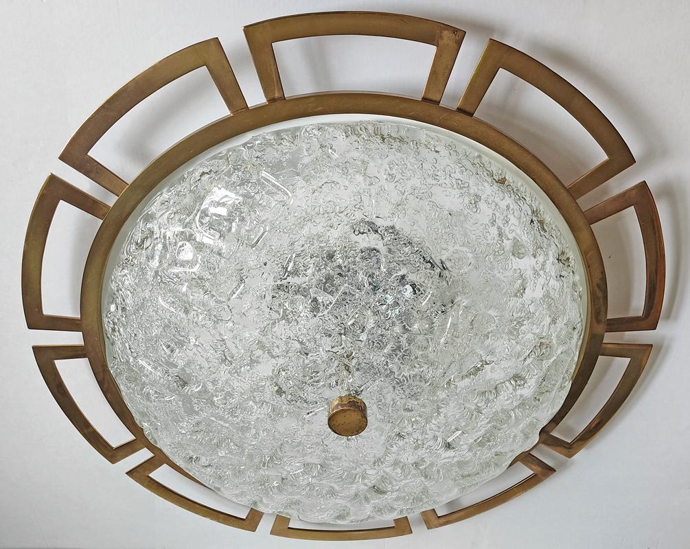 Große deutsche Vintage Murano Glas und Messing Deckenleuchte Flush Mount (Moderne der Mitte des Jahrhunderts) im Angebot