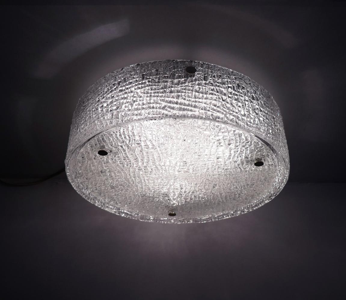 Mid-Century Modern Large German Vintage Textured Murano Glass Ceiling Light Flushmount, 1960s For Sale