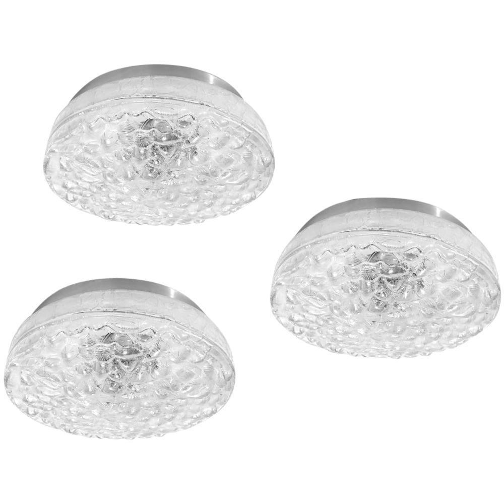 Large German Vintage Textured Murano Glass Ceiling Wall Lights Flushmounts For Sale