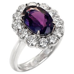 Large GIA Alexandrite Diamond Platinum Halo Flower Cocktail Ring