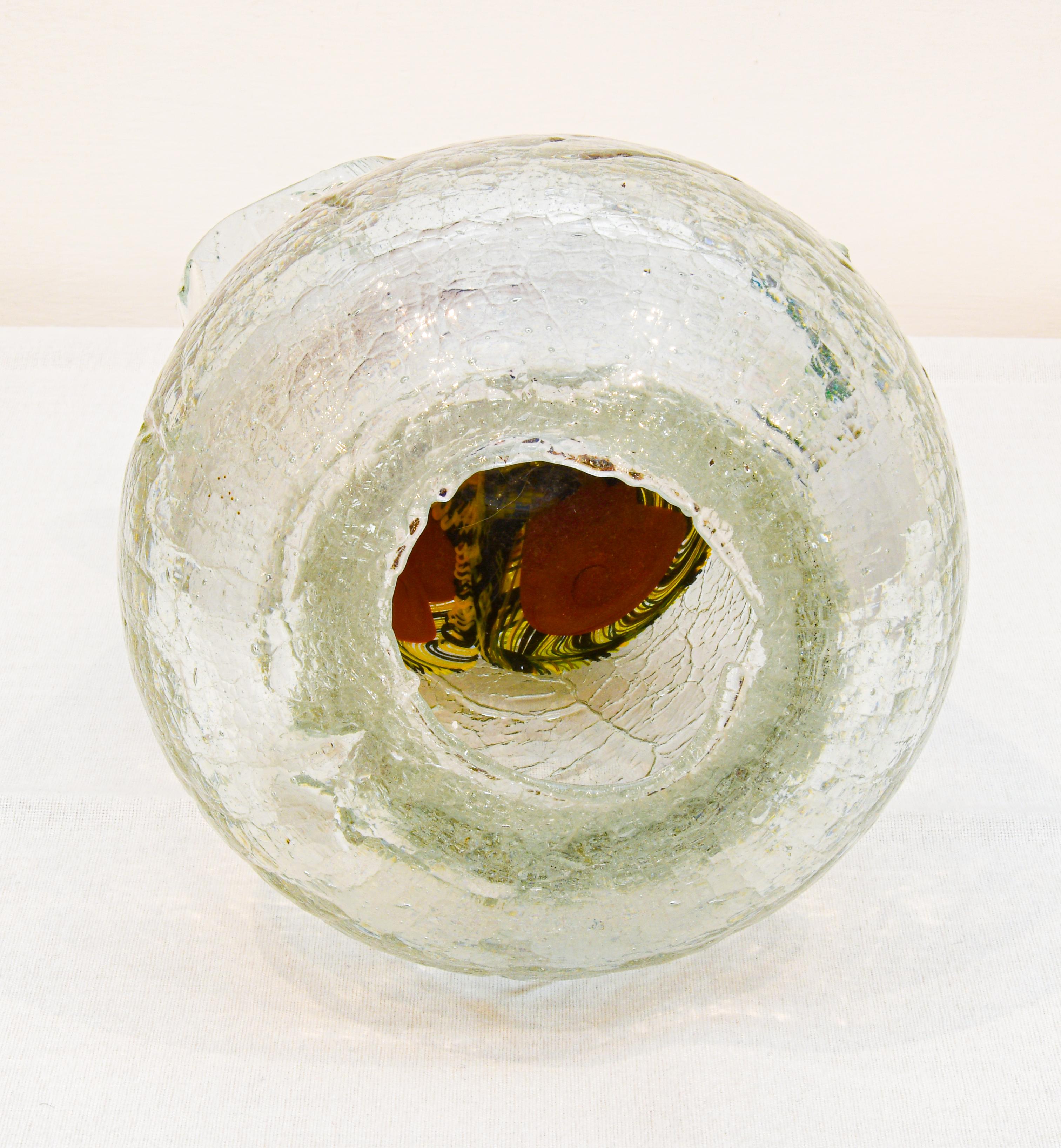 Grand Murano  Vase en verre craquelé avec base en bloc de verre à facettes fusionné en vente 2