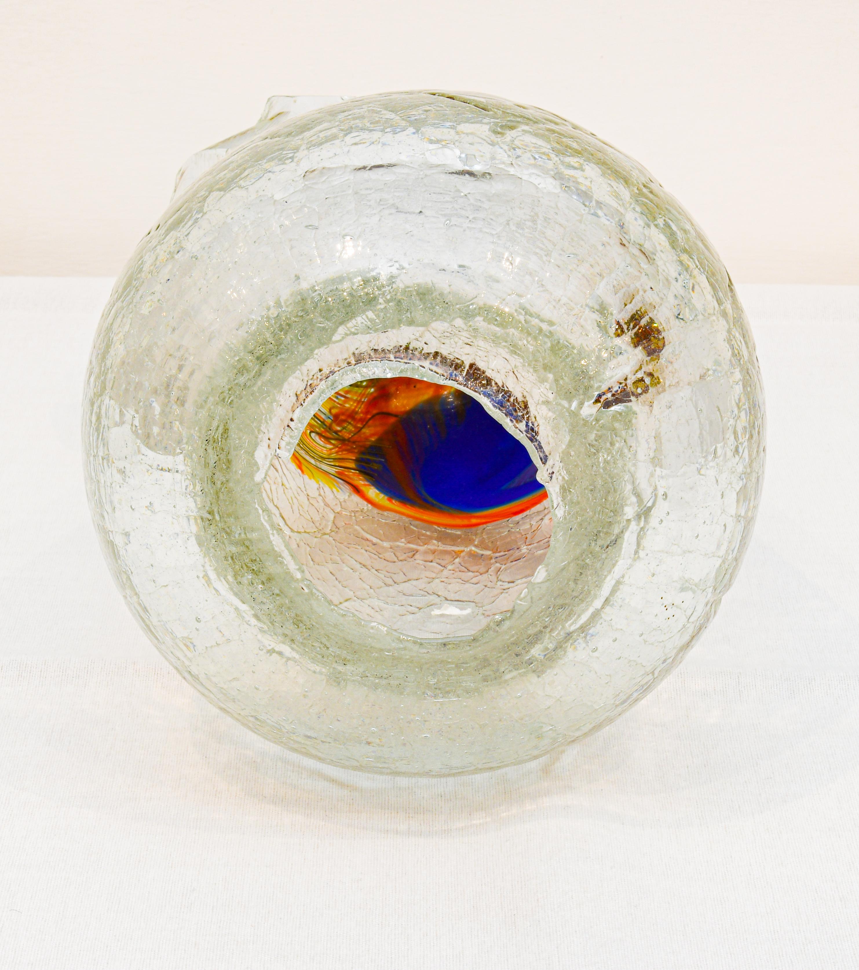 Grand Murano  Vase en verre craquelé avec base en bloc de verre à facettes fusionné en vente 3
