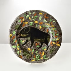 Large Gien Rambouillet Wild Boar Hand-Painted Ceramic Serving Platter