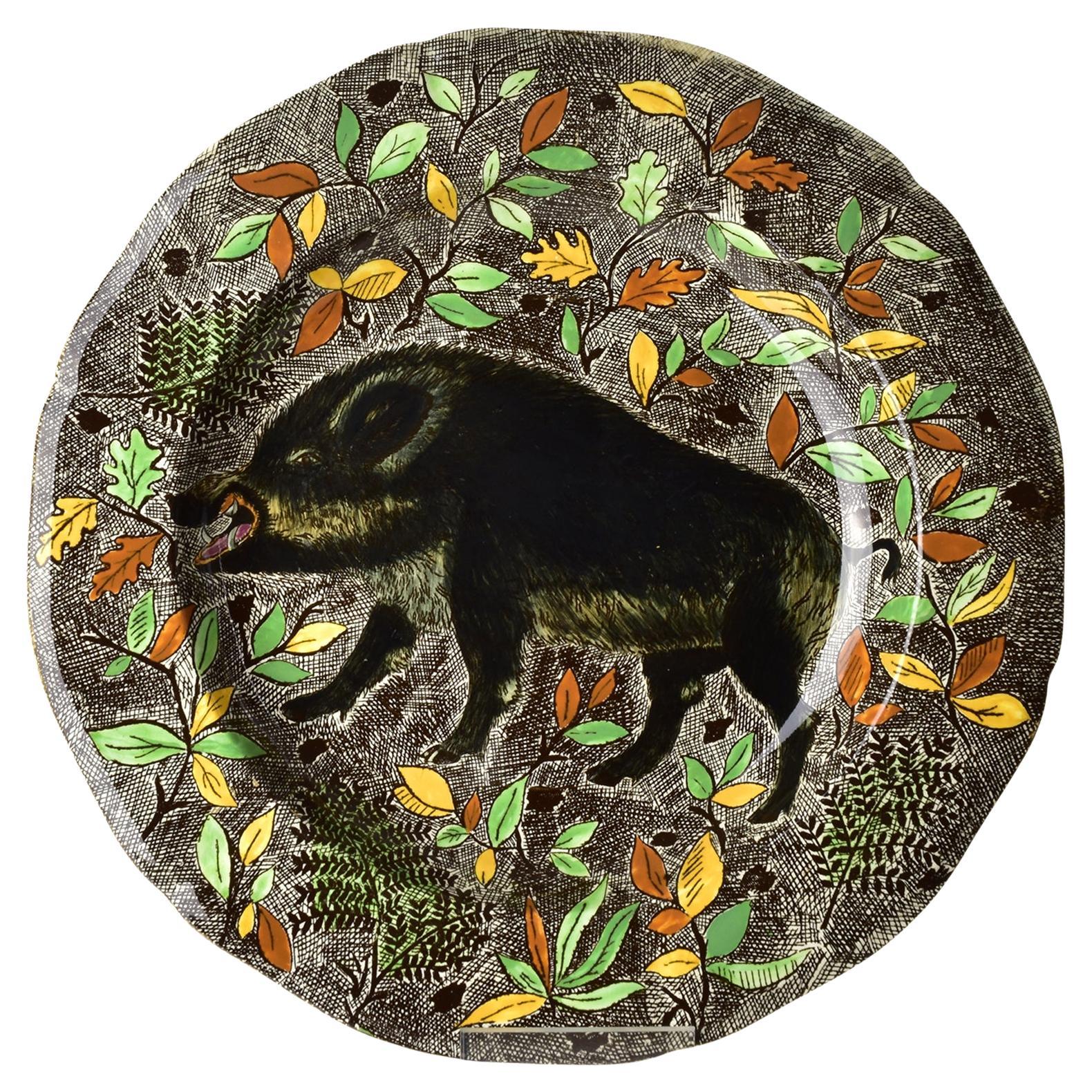 Large Gien Rambouillet Wild Boar Hand-Painted Ceramic Serving Platter
