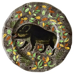 Large Gien Rambouillet Wild Boar Hand-Painted Ceramic Serving Platter